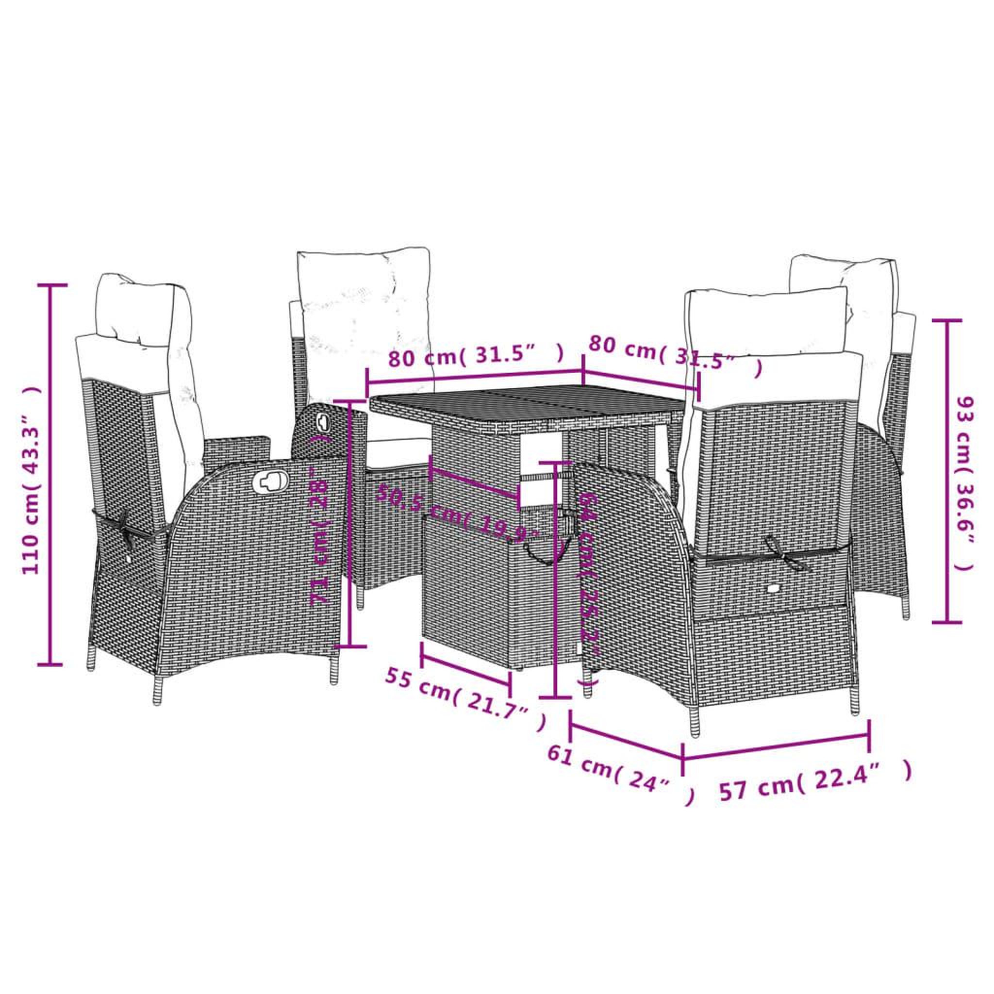Voir la diapositive 6 : VIDAXL Ensemble a manger de jardin coussins 5pcs Noir Resine tressee