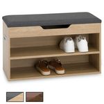 IDIMEX Banc de rangement à chaussures ISAAC avec coffre, en bois. Coloris disponibles : Marron