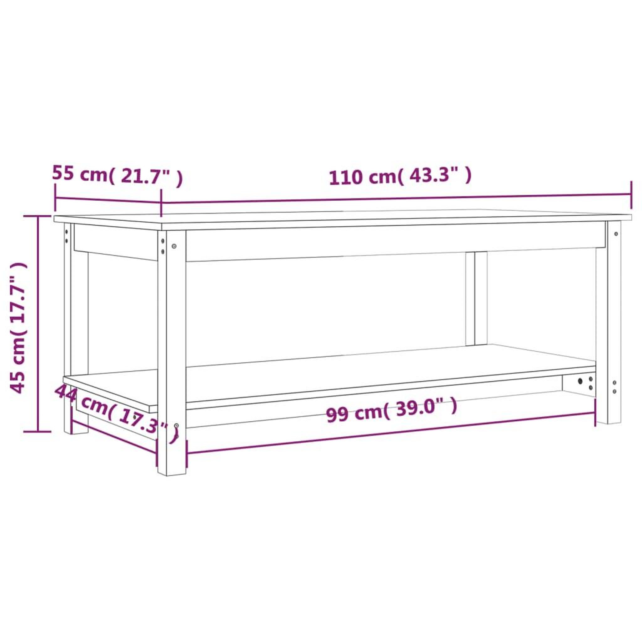Voir la diapositive 6 : VIDAXL Table basse Noir 110x55x45 cm Bois massif de pin