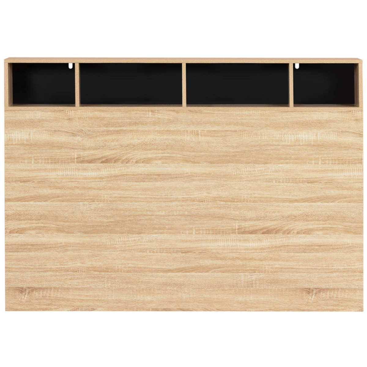 ID MARKET Tête de lit sur pied CLEO 165 cm avec rangements fermés et niches façon hêtre et noir