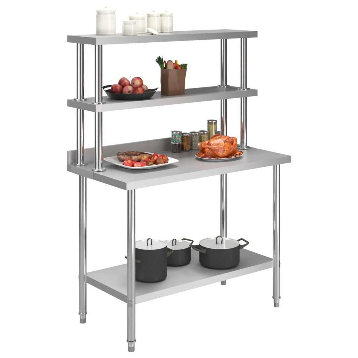 VIDAXL Table de travail de cuisine avec etagere 120x60x150 cm Inox