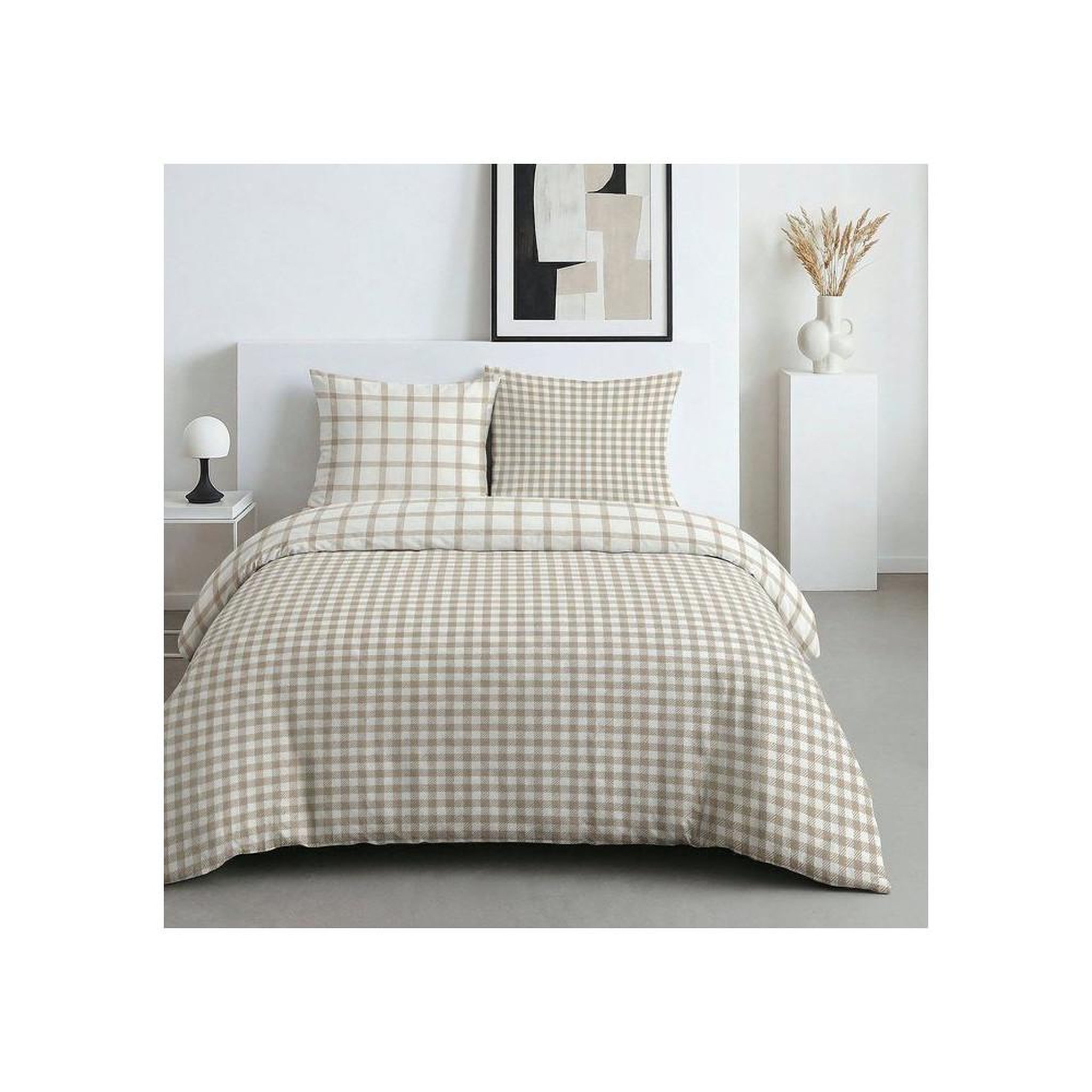 Today Parure de lit today sunshine housse de couette 220 x 240 cm 100 % coton beige clair réversible avec fermeture à boutons dissimulée et 2 taies 63 x 63 cm