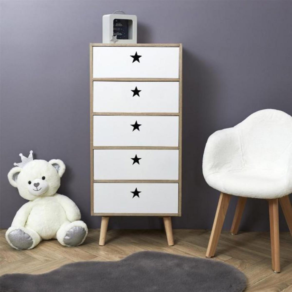 Paris Prix Chiffonnier Enfant  Star  91cm Blanc & Beige