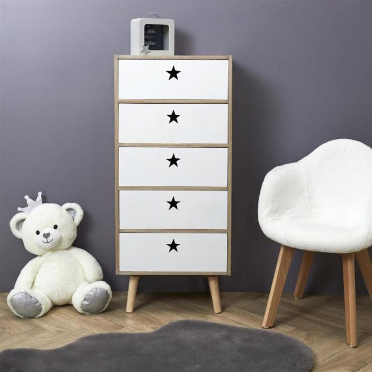 Paris Prix Chiffonnier Enfant  Star  91cm Blanc & Beige