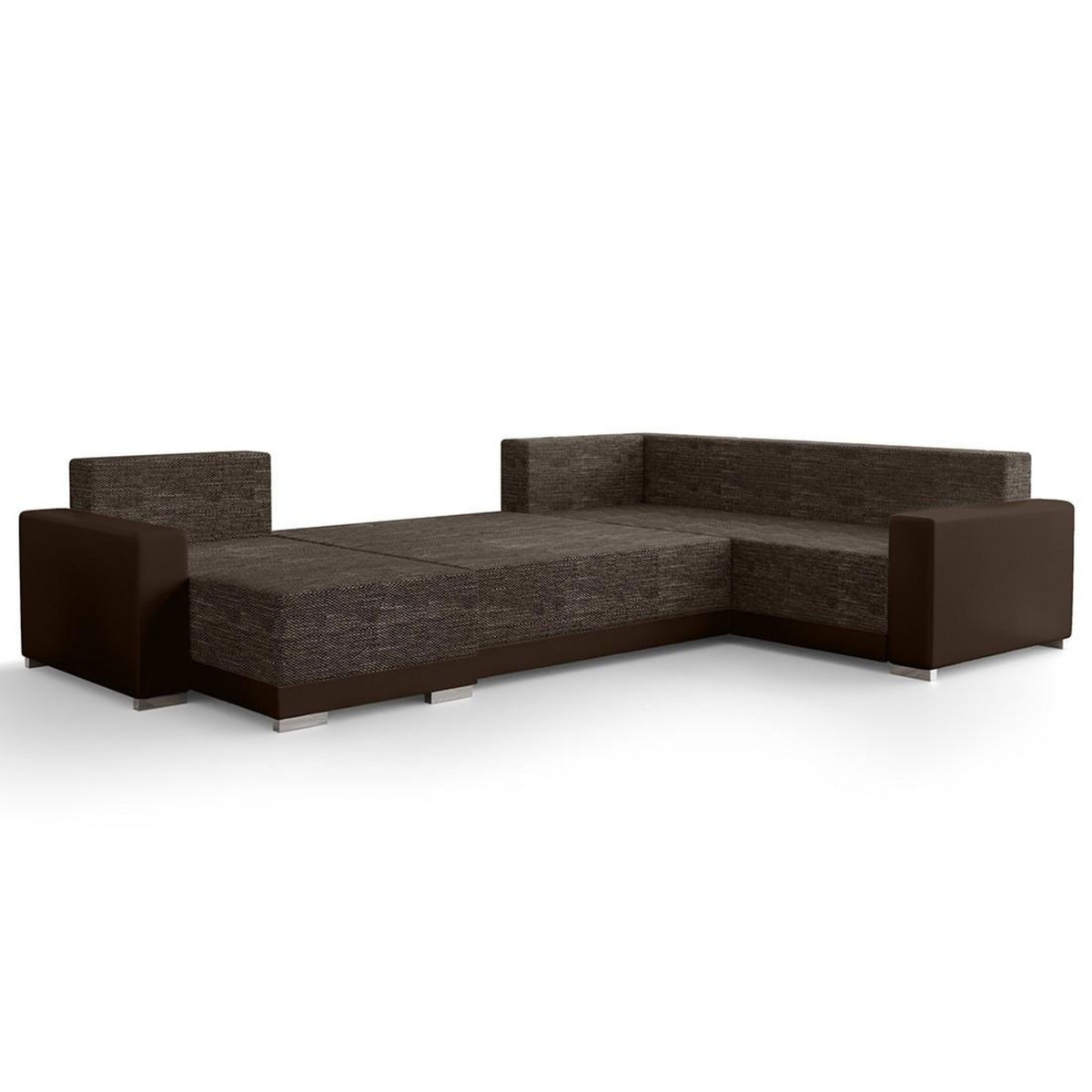 BEST MOBILIER Roger - canapé panoramique d'angle réversible 7 places convertible avec coffre en tissu