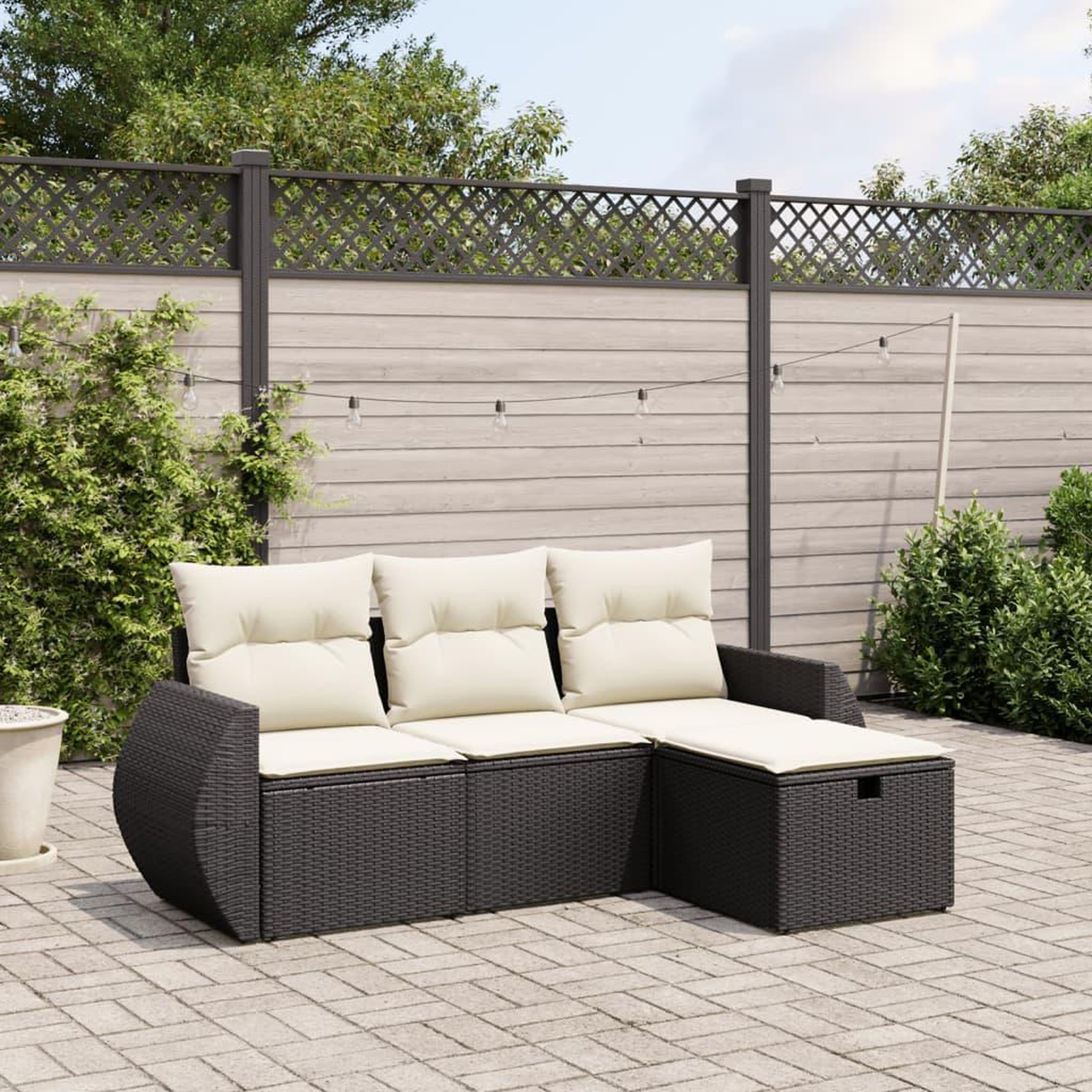 VIDAXL Salon de jardin 4 pcs avec coussins noir resine tressee