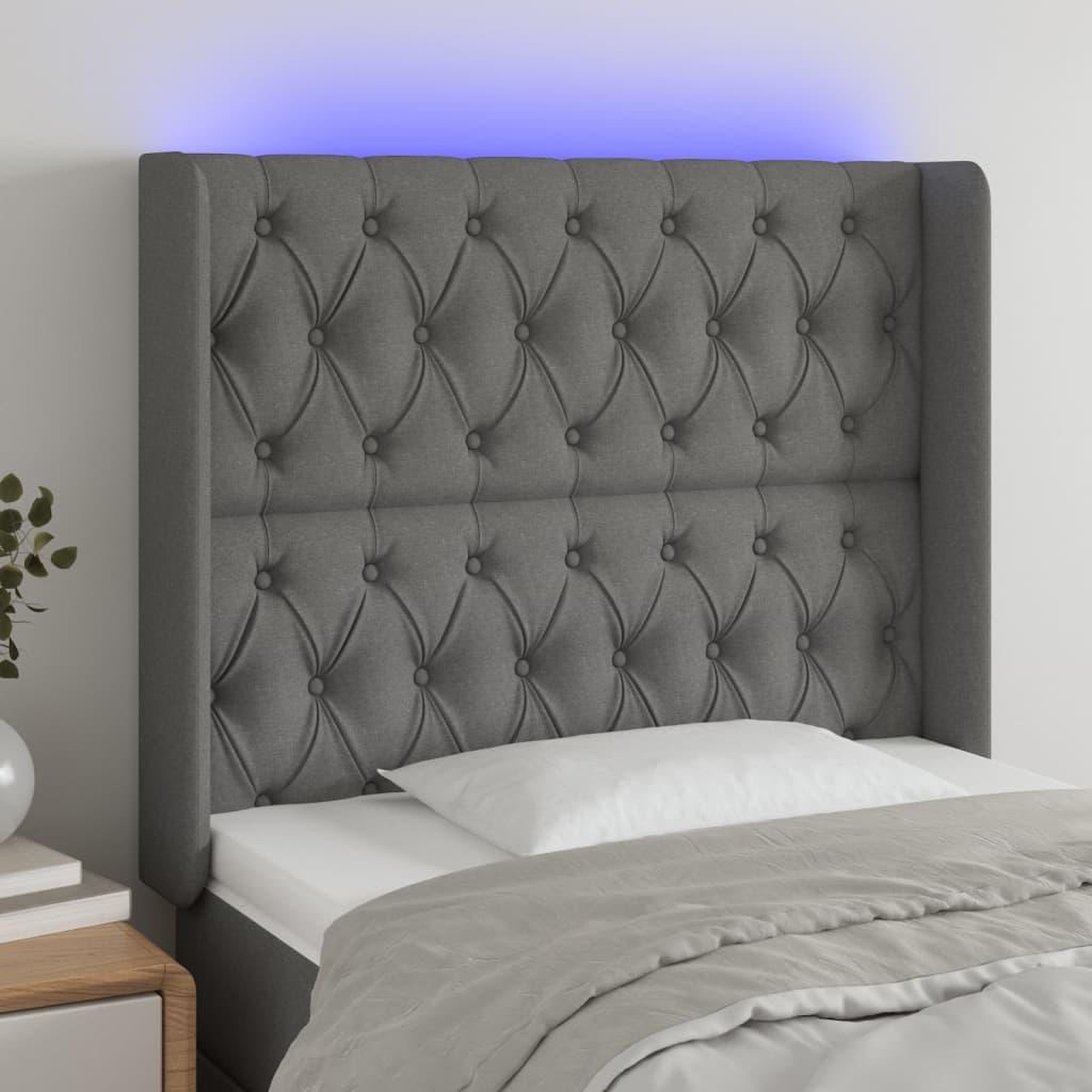 Voir la diapositive 1 : VIDAXL Tete de lit a LED Gris fonce 93x16x118/128 cm Tissu
