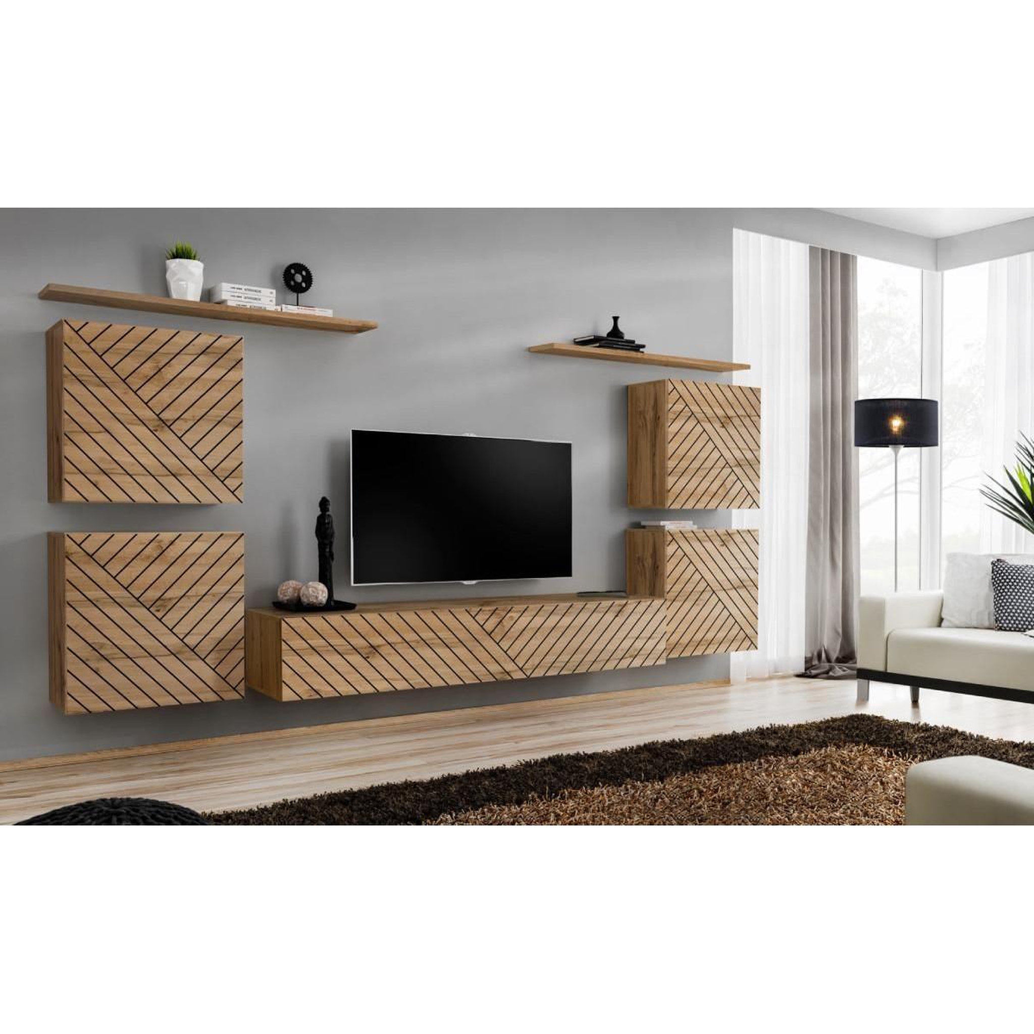 Voir la diapositive 2 : Paris Prix Ensemble meuble tv  switch lamel iv  320cm naturel