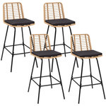 ID MARKET Lot de 4 tabourets de bar SUMMER effet rotin pied métal noir