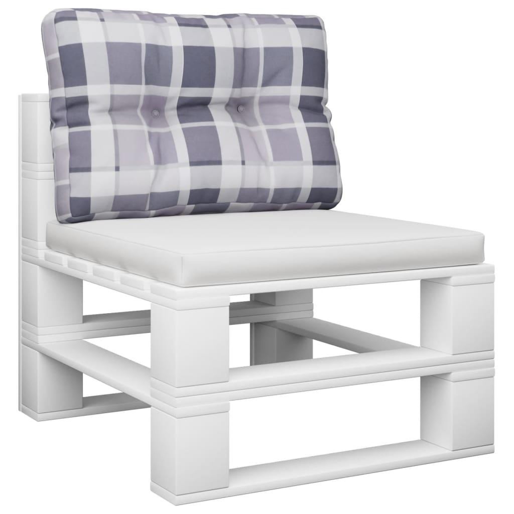 Voir la diapositive 3 : VIDAXL Coussin de palette motif a carreaux gris 50x40x12 cm tissu