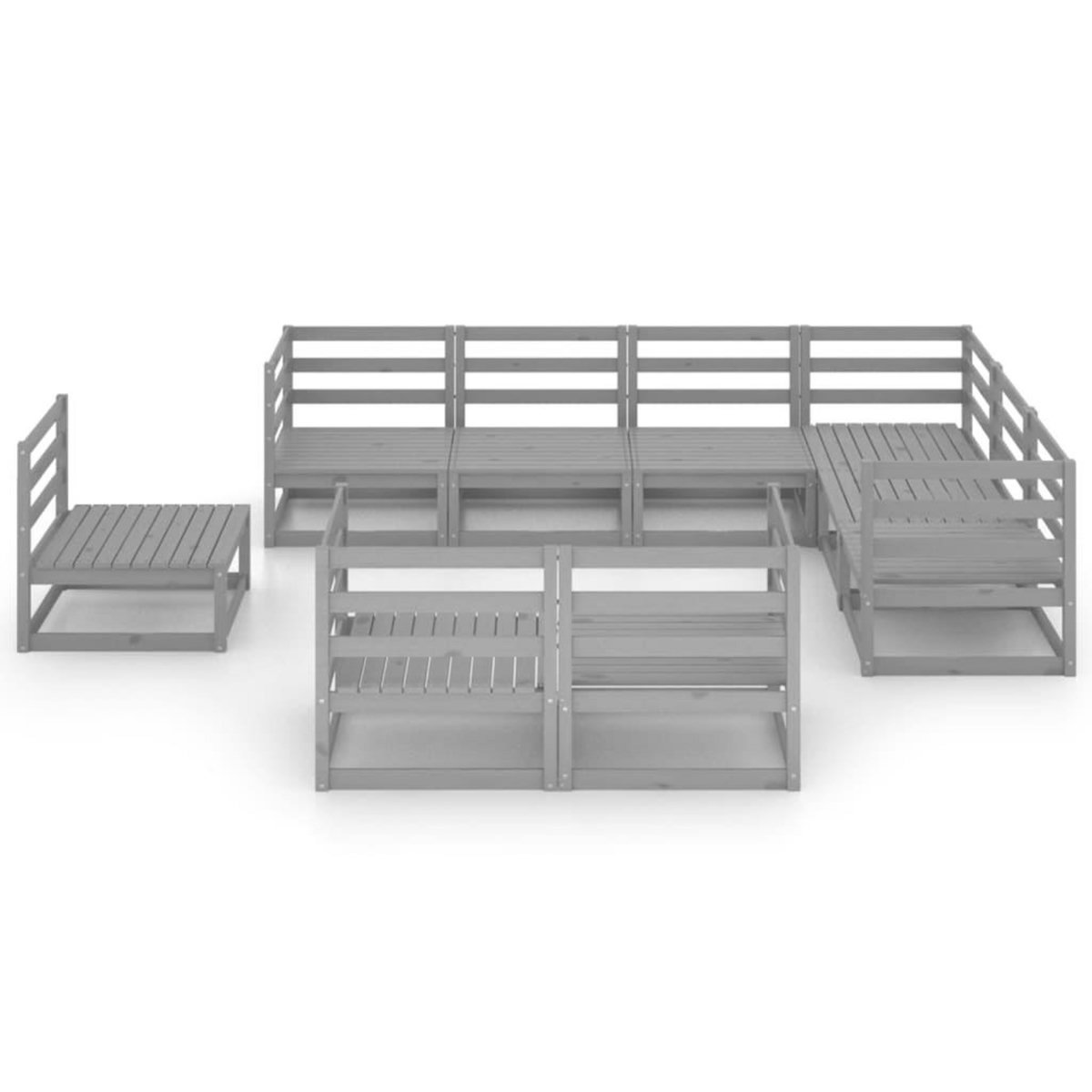 VIDAXL Salon de jardin 9 pcs gris bois de pin massif
