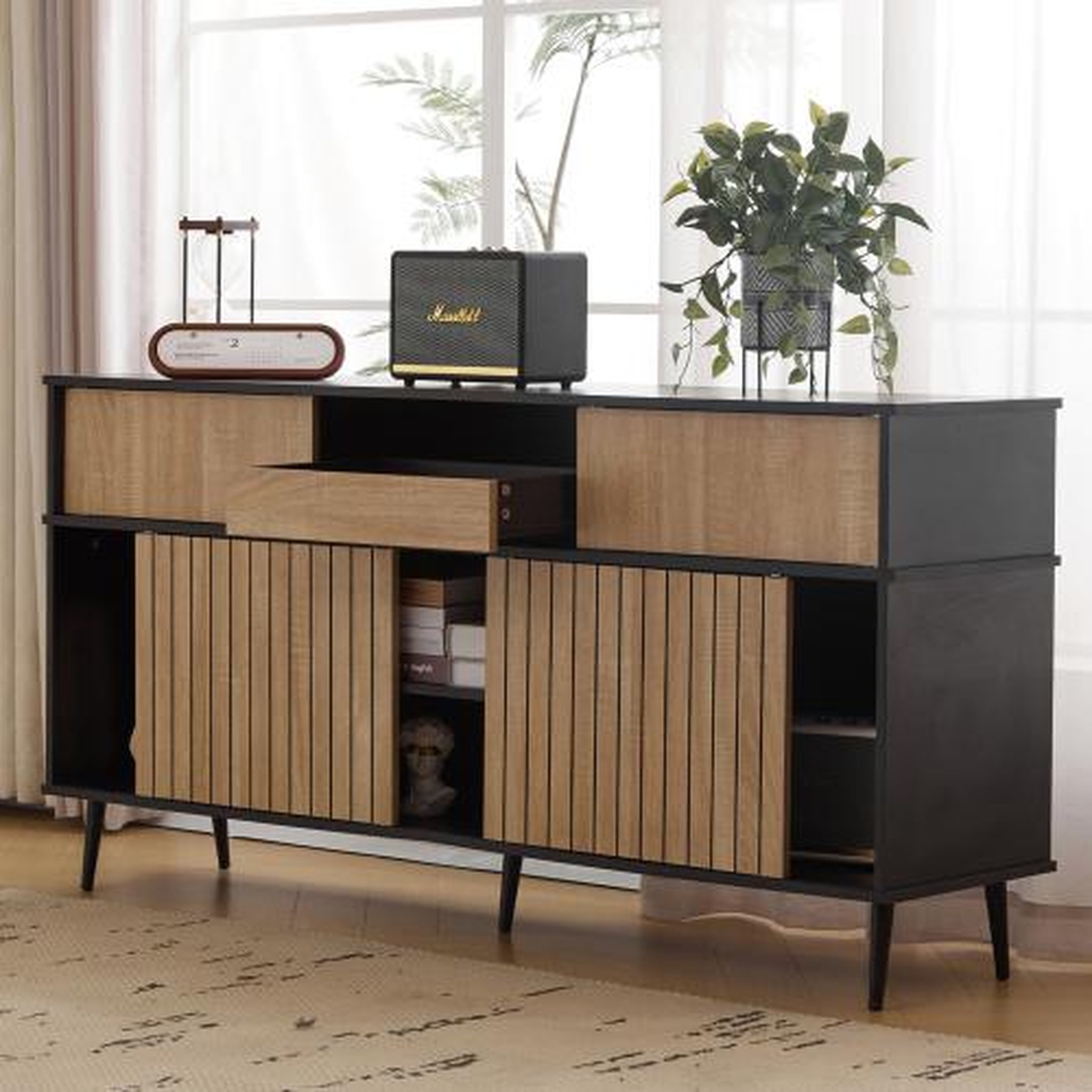 Voir la diapositive 4 : MERAX Buffet de cuisine 4 portes 1 tiroir - 160 cm noir+naturel panneau de particules