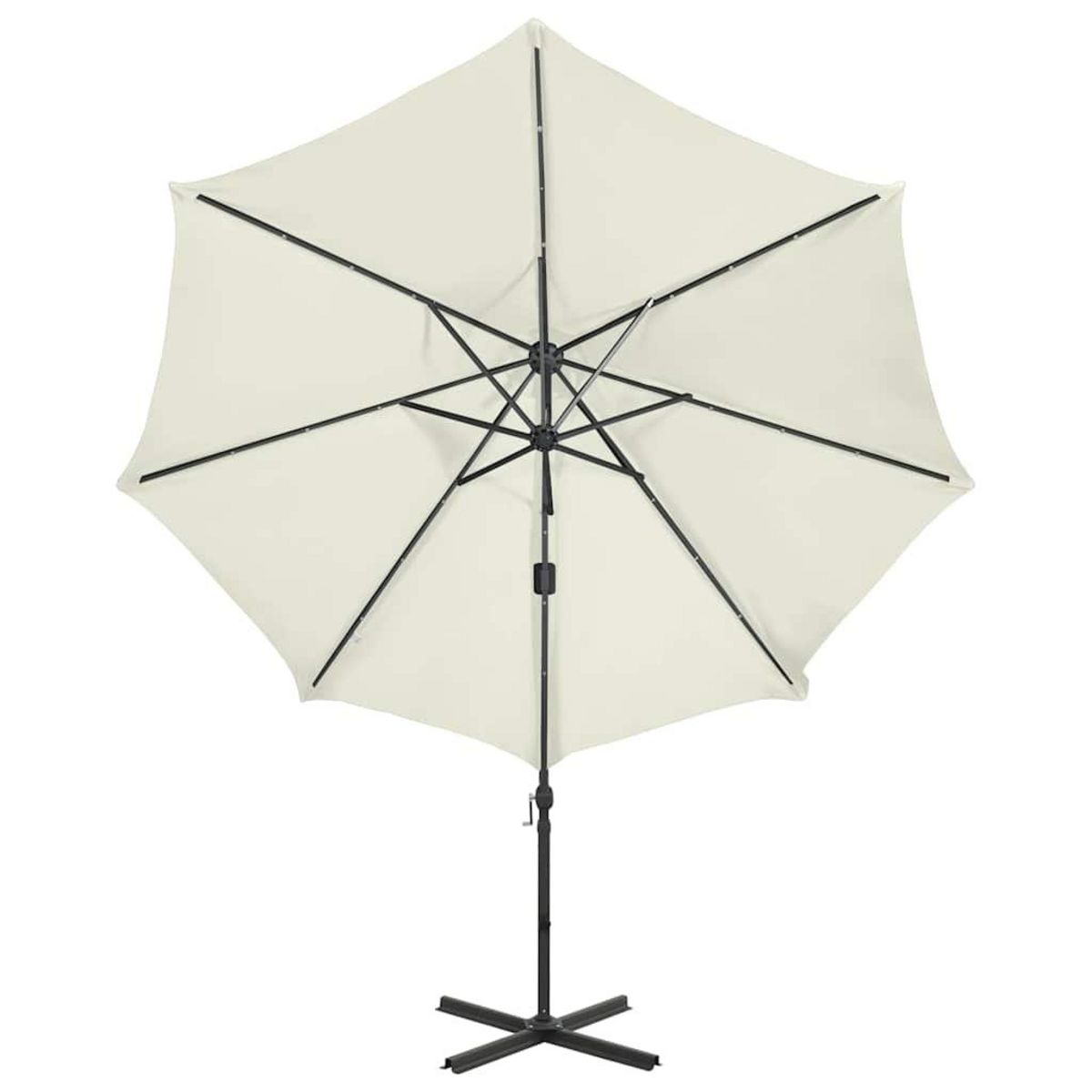 VIDAXL Parasol de jardin en porte-a-faux et mat et lumieres LED sable