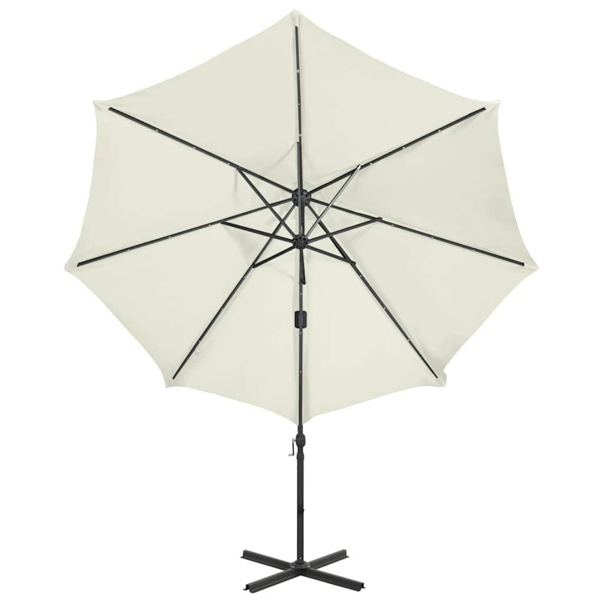 VIDAXL Parasol de jardin en porte-a-faux et mat et lumieres LED sable
