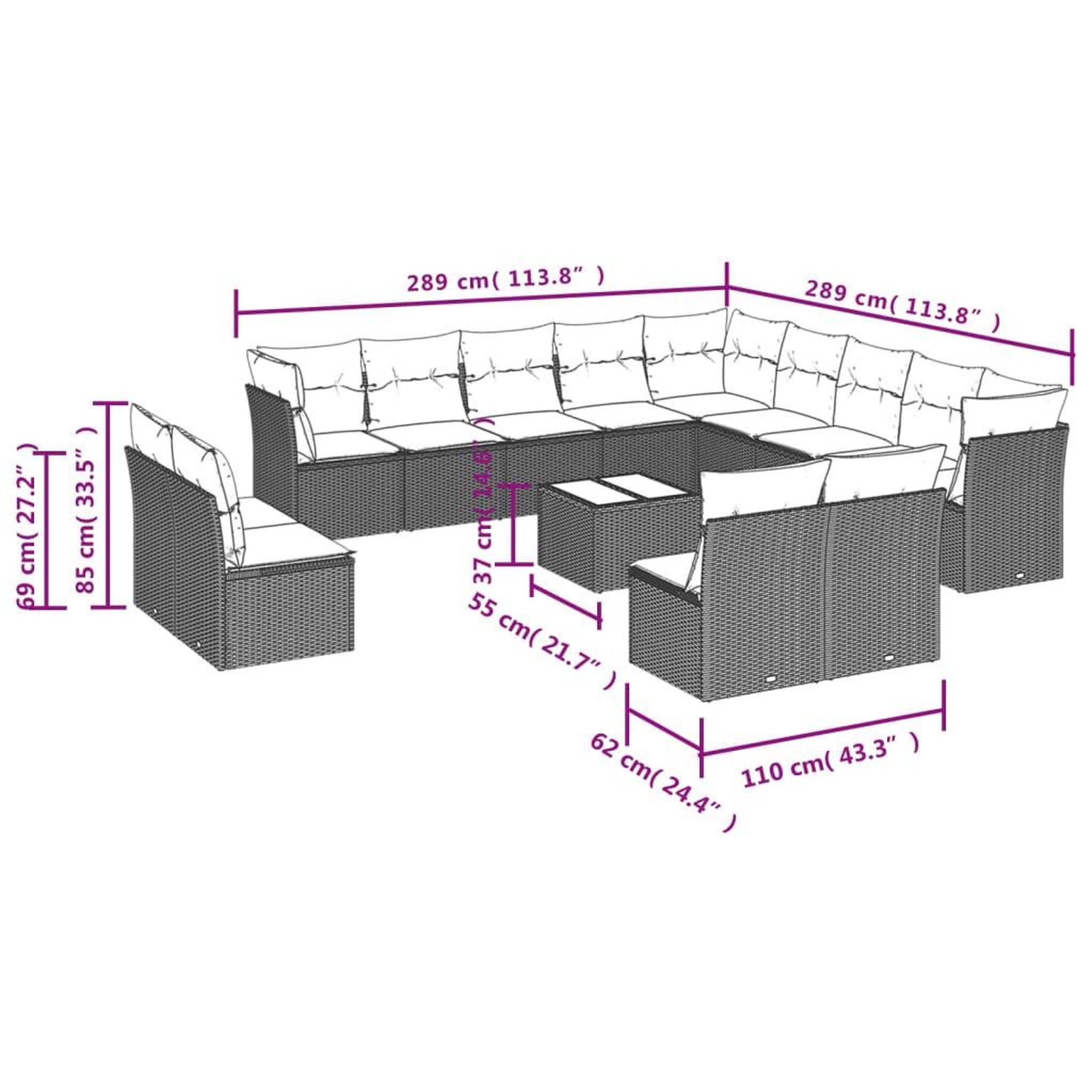 Voir la diapositive 6 : VIDAXL Salon de jardin avec coussins 14 pcs noir resine tressee