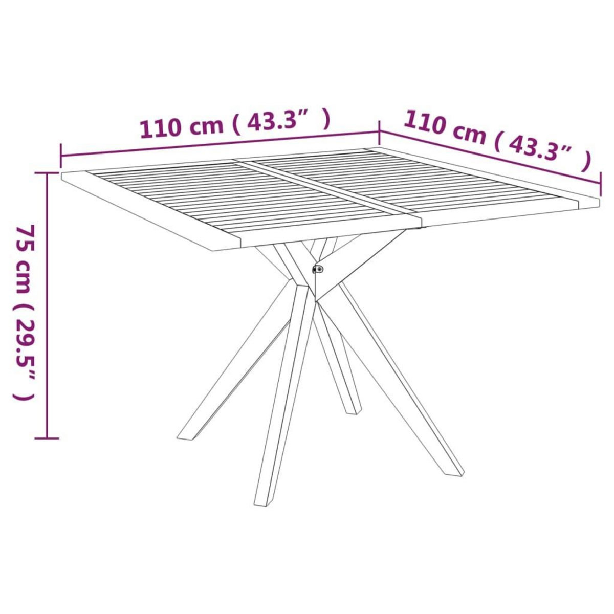 VIDAXL Table de jardin 110x110x75 cm Bois d'acacia solide