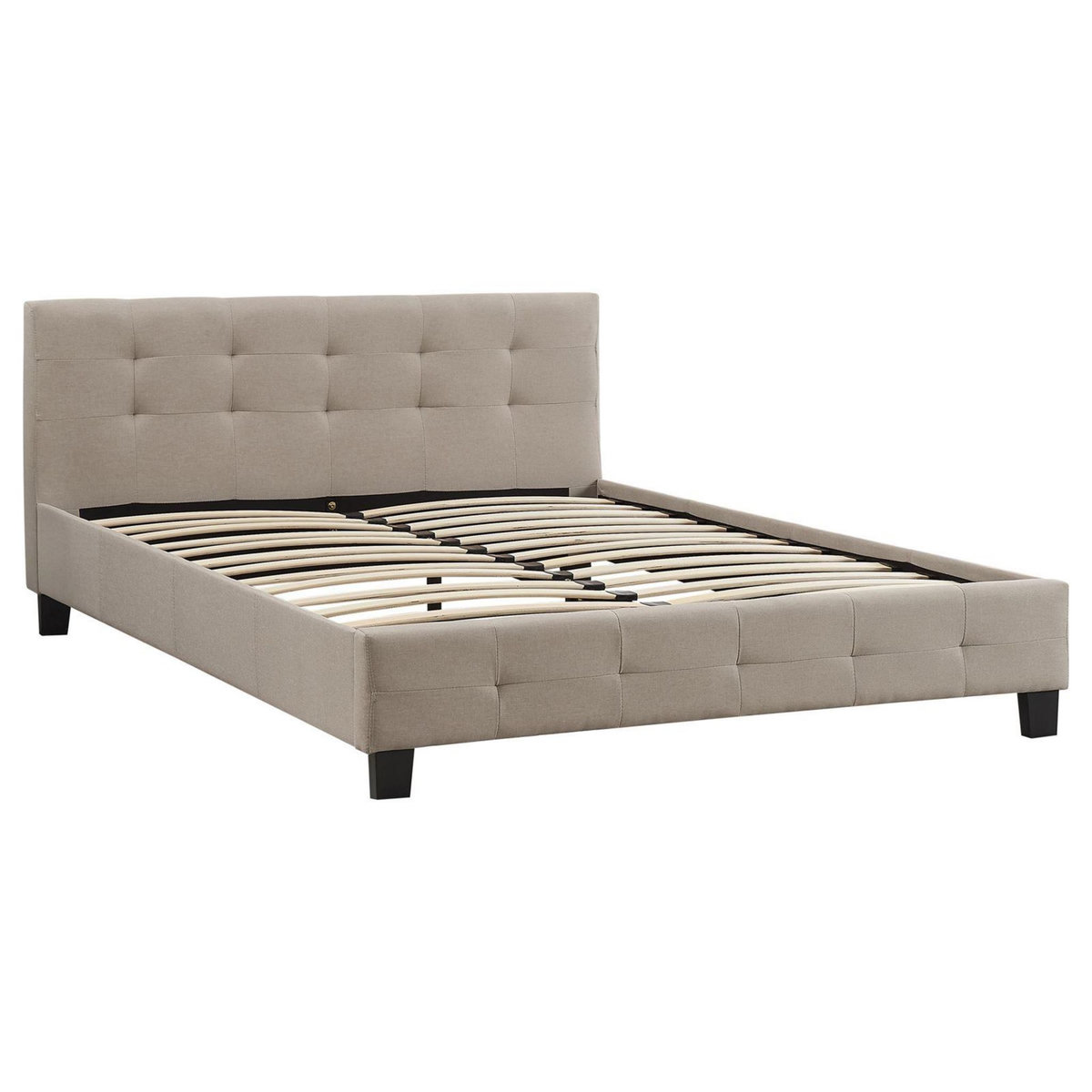 IDIMEX Lit double MATHIEU, 140 x 190 cm, capitonné avec sommier, revêtement en tissu beige