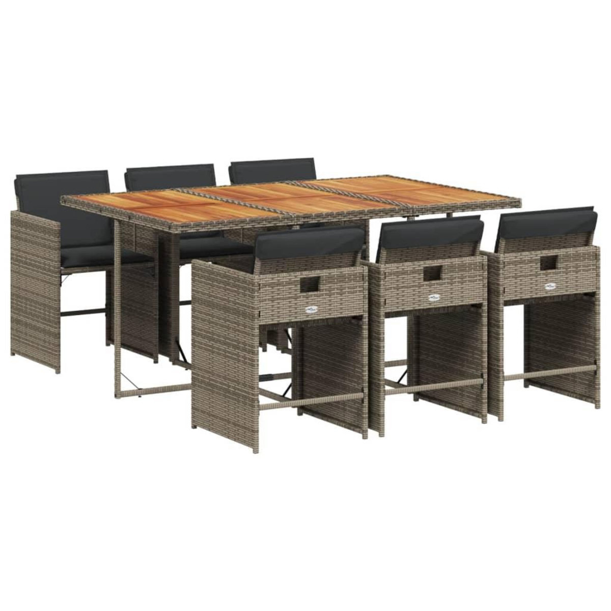 VIDAXL Ensemble a manger de jardin et coussins 7 pcs gris rotin