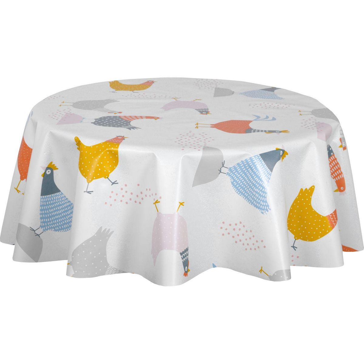 HABITABLE Nappe en toile cirée ronde motifs poules ADELE - Diam. 135 cm