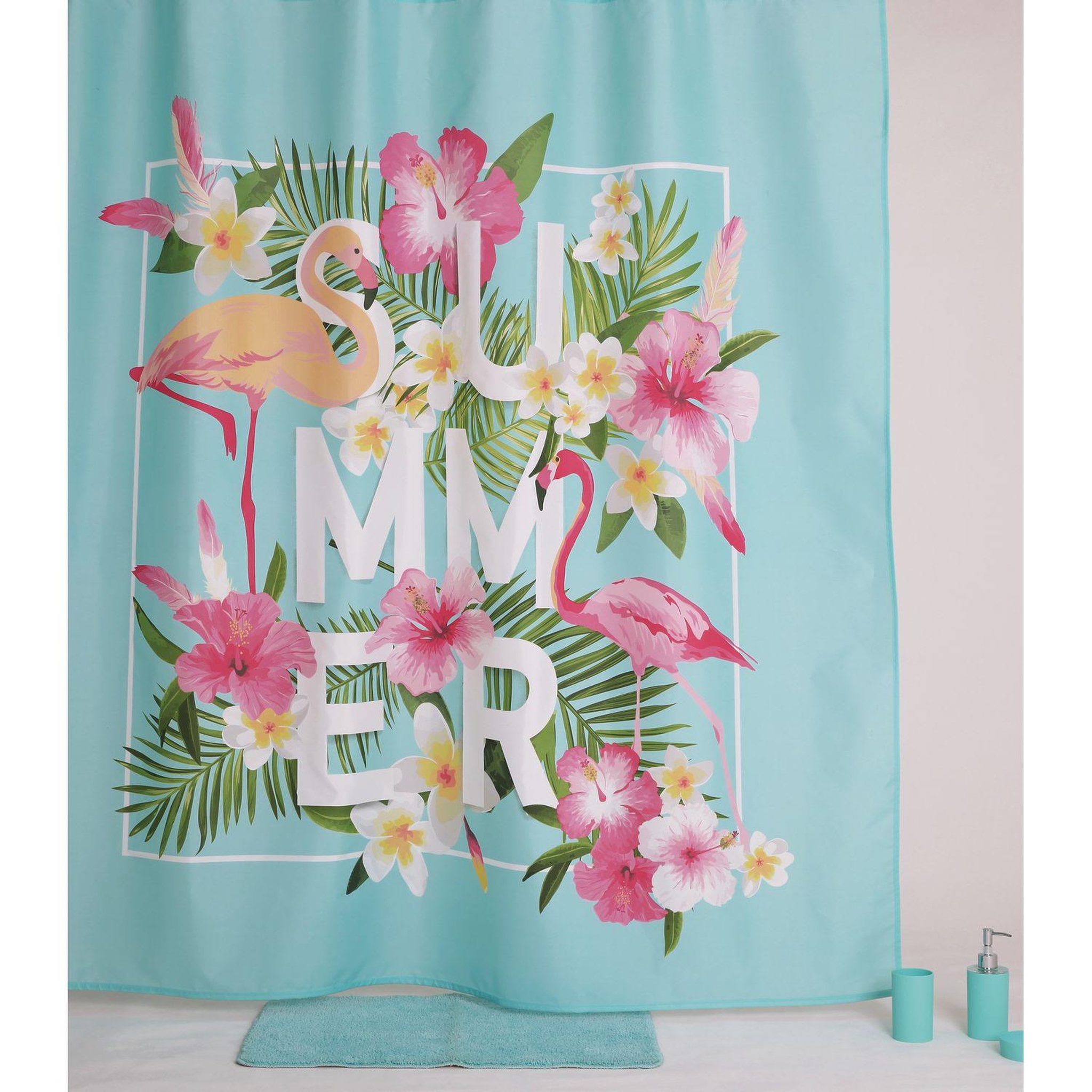 ALLIBERT Rideau de douche tropical akina - 180 x 200 - bleu