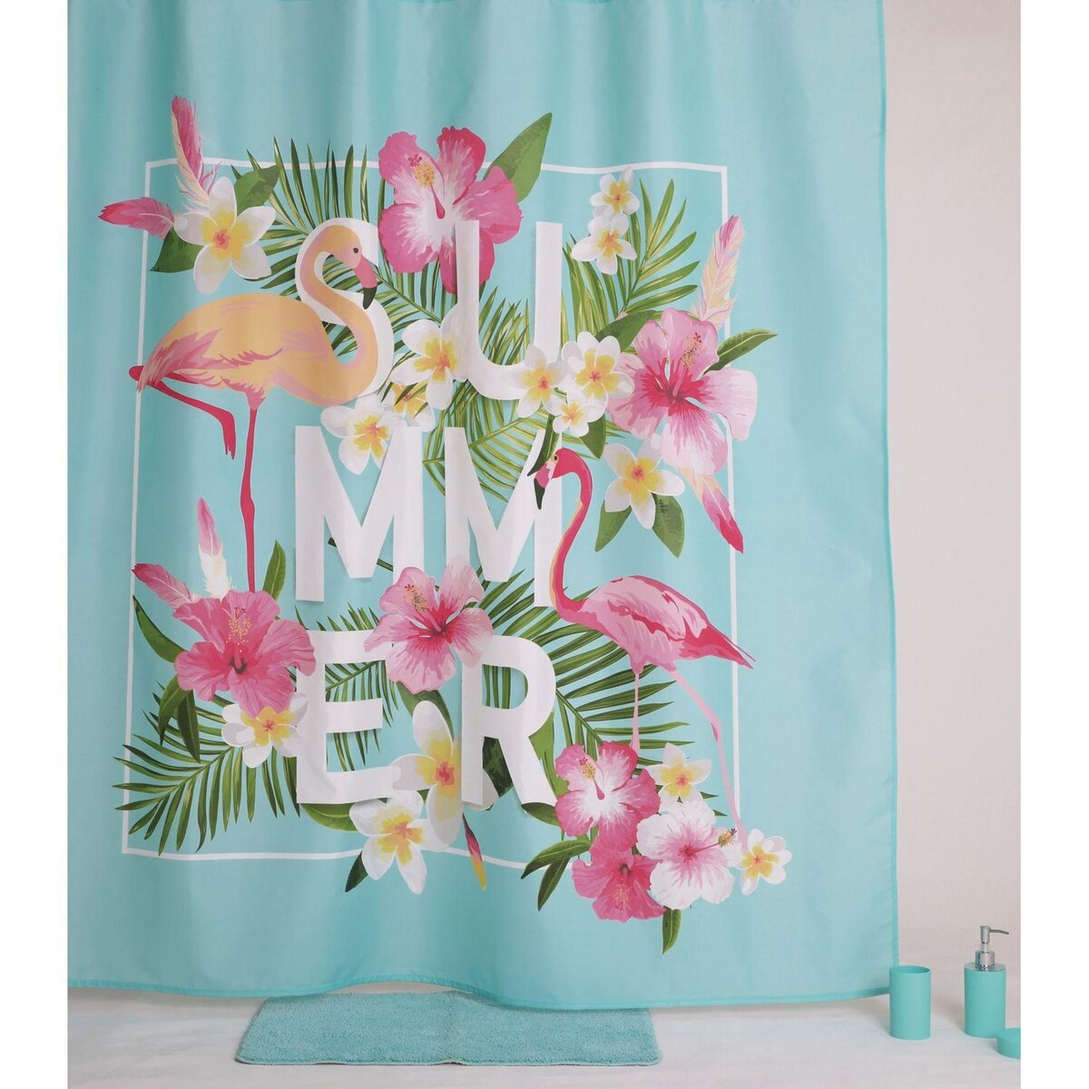 ALLIBERT Rideau de douche tropical AKINA - 180 x 200 - Bleu