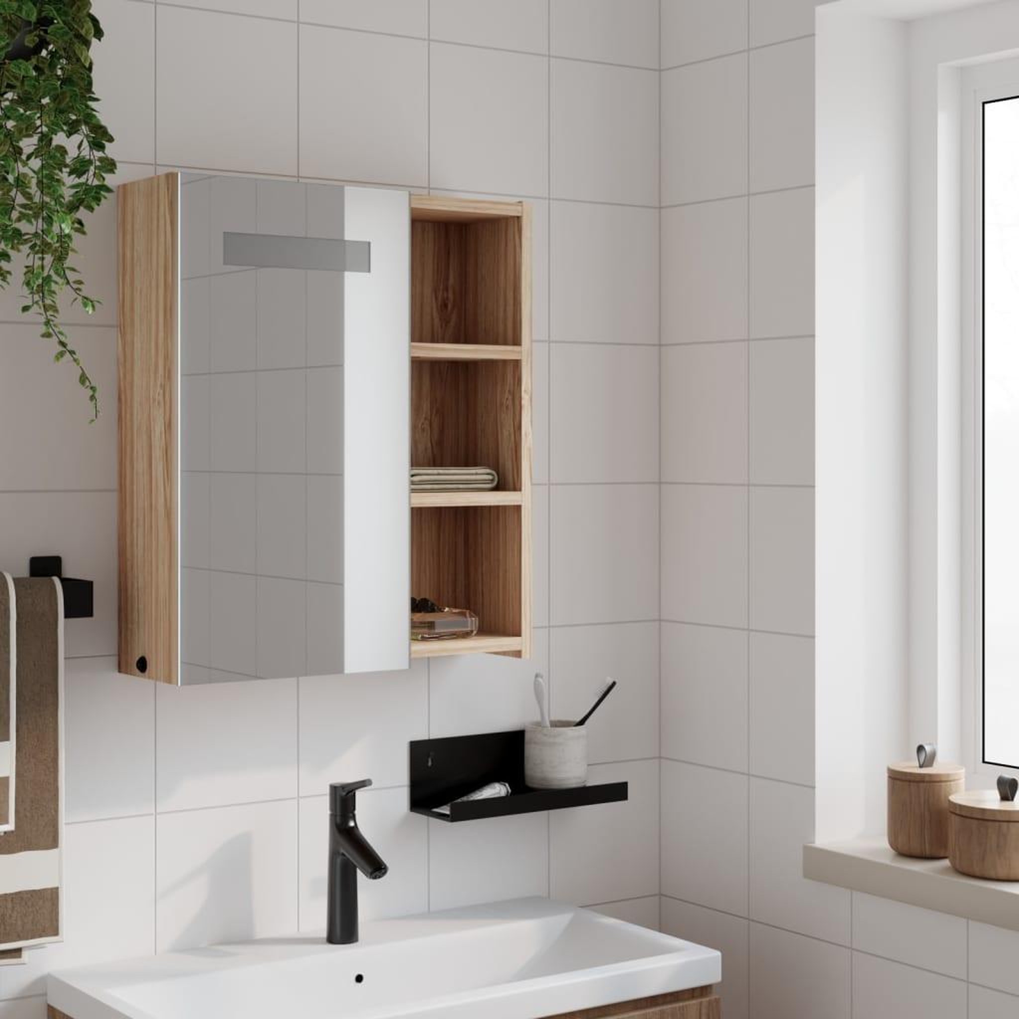 Voir la diapositive 3 : VIDAXL Armoire de salle de bain a miroir avec LED chene 45x13x52 cm