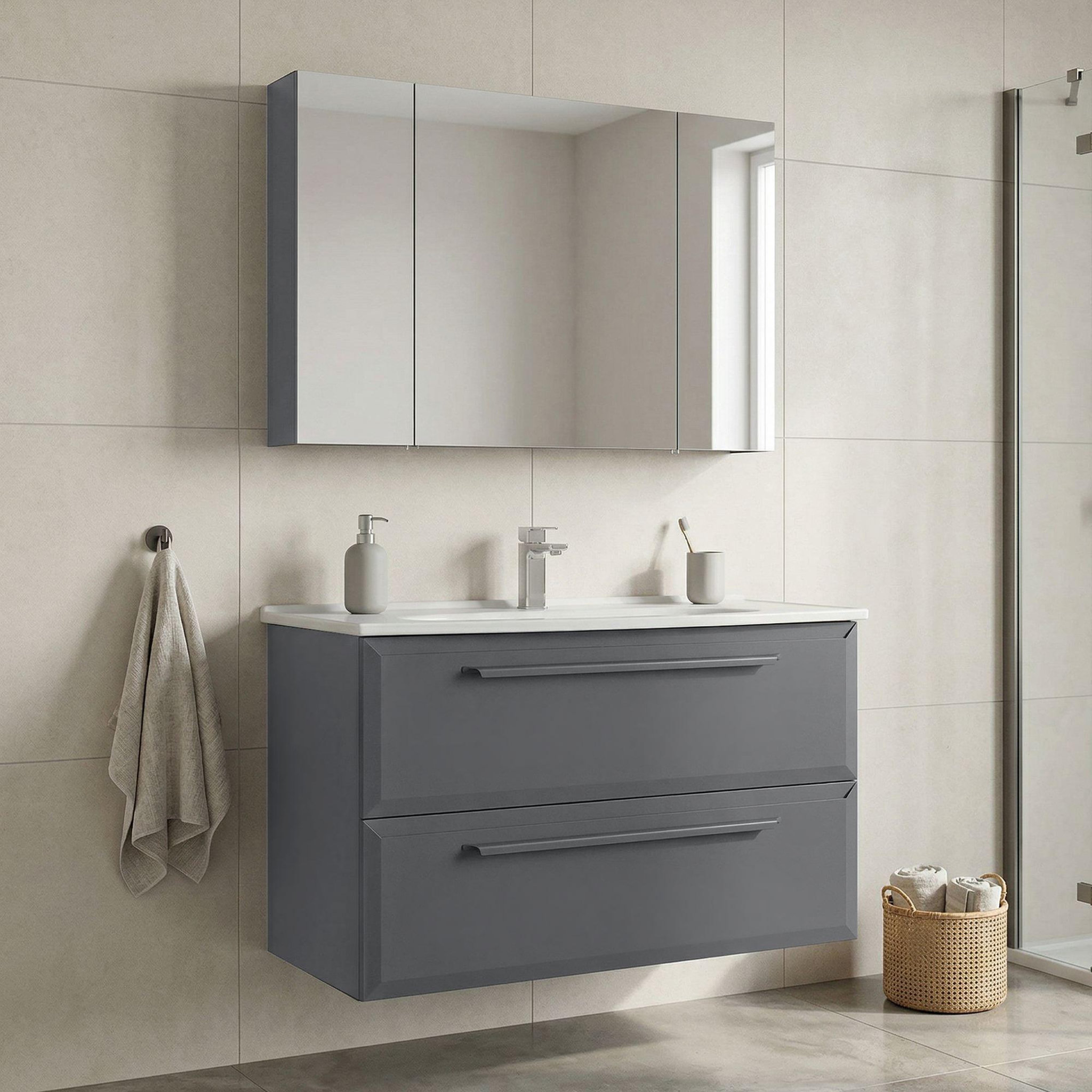 Voir la diapositive 2 : Habitat et Jardin Meuble avec simple vasque et miroir  Nuvola 100 v2  - 100 x 50 x 62 cm - Grey