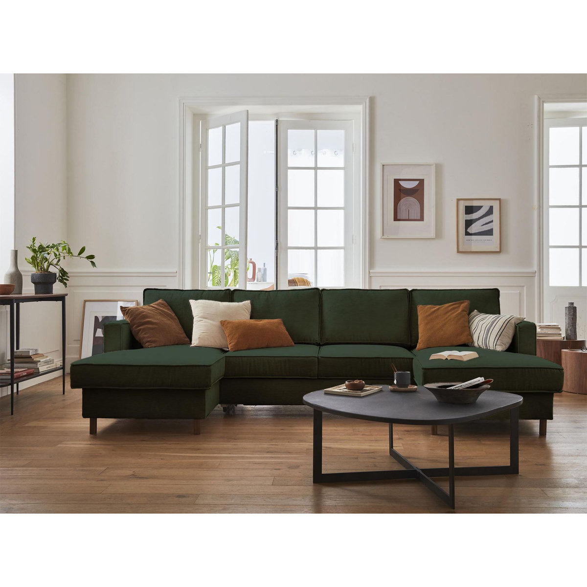 LISA DESIGN Jake - canapé panoramique en u - 7 places - convertible avec coffre - en velours côtelé