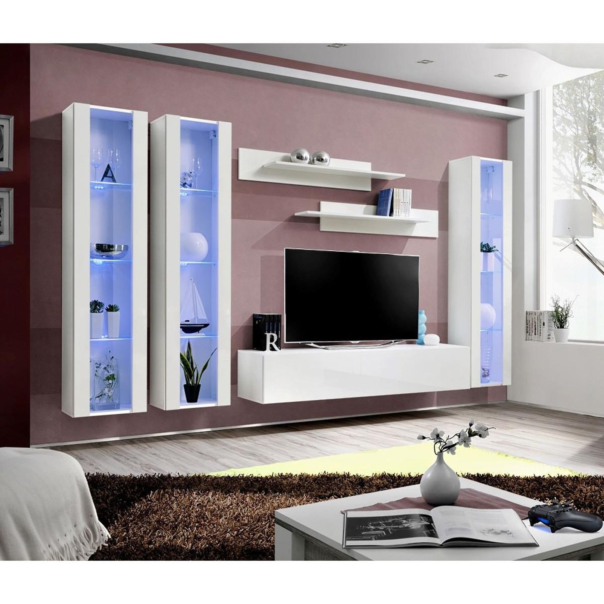 Voir la diapositive 4 : Paris Prix Ensemble meuble tv mural  fly c2  310cm blanc