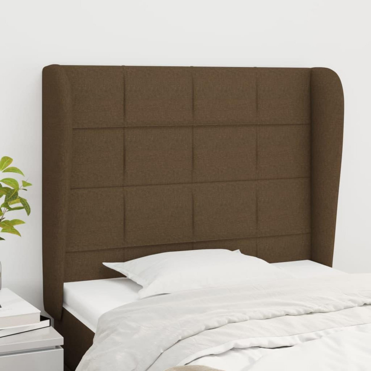 VIDAXL Tete de lit avec oreilles Marron fonce 93x23x118/128 cm Tissu