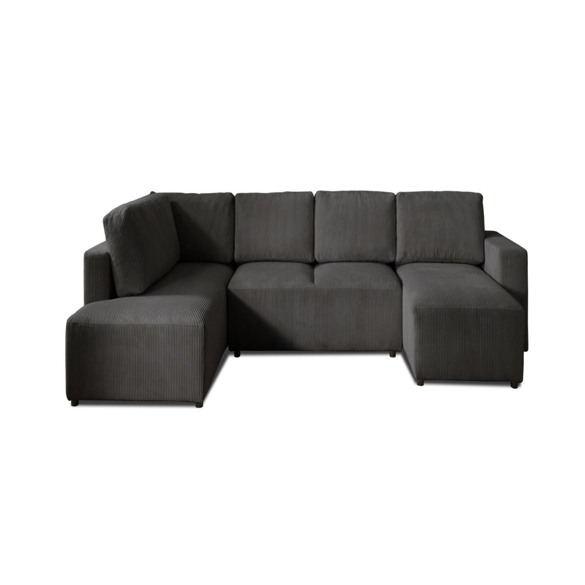 Voir la diapositive 1 : LISA DESIGN Livy - canapé panoramique convertible - avec coffre - en velours côtelé - 7 places - gauche