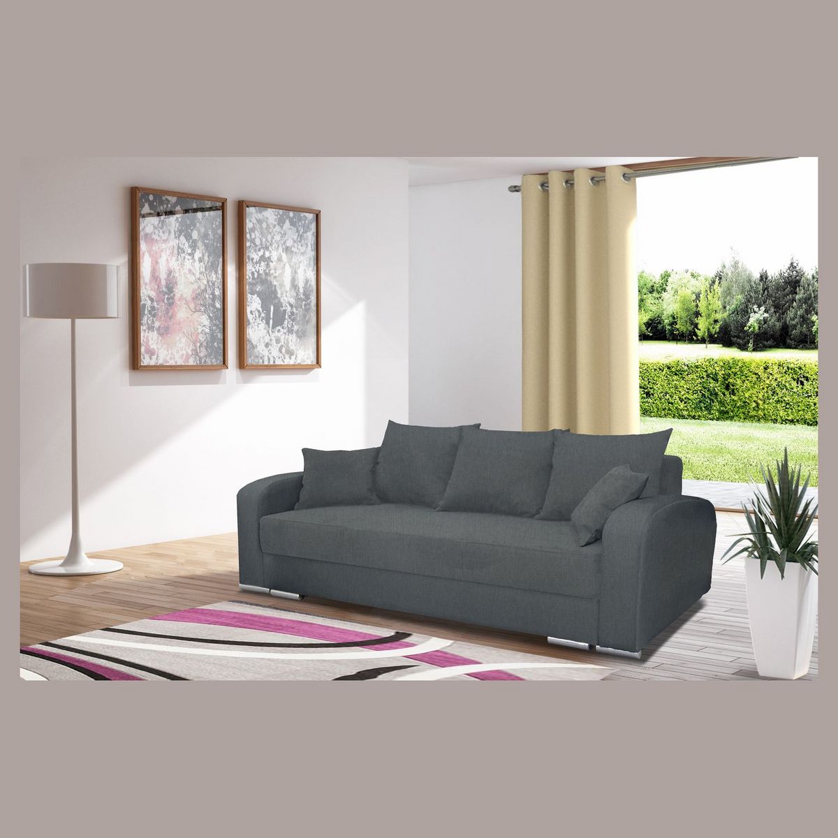 Canapé droit convertible 3 places tissu BOB