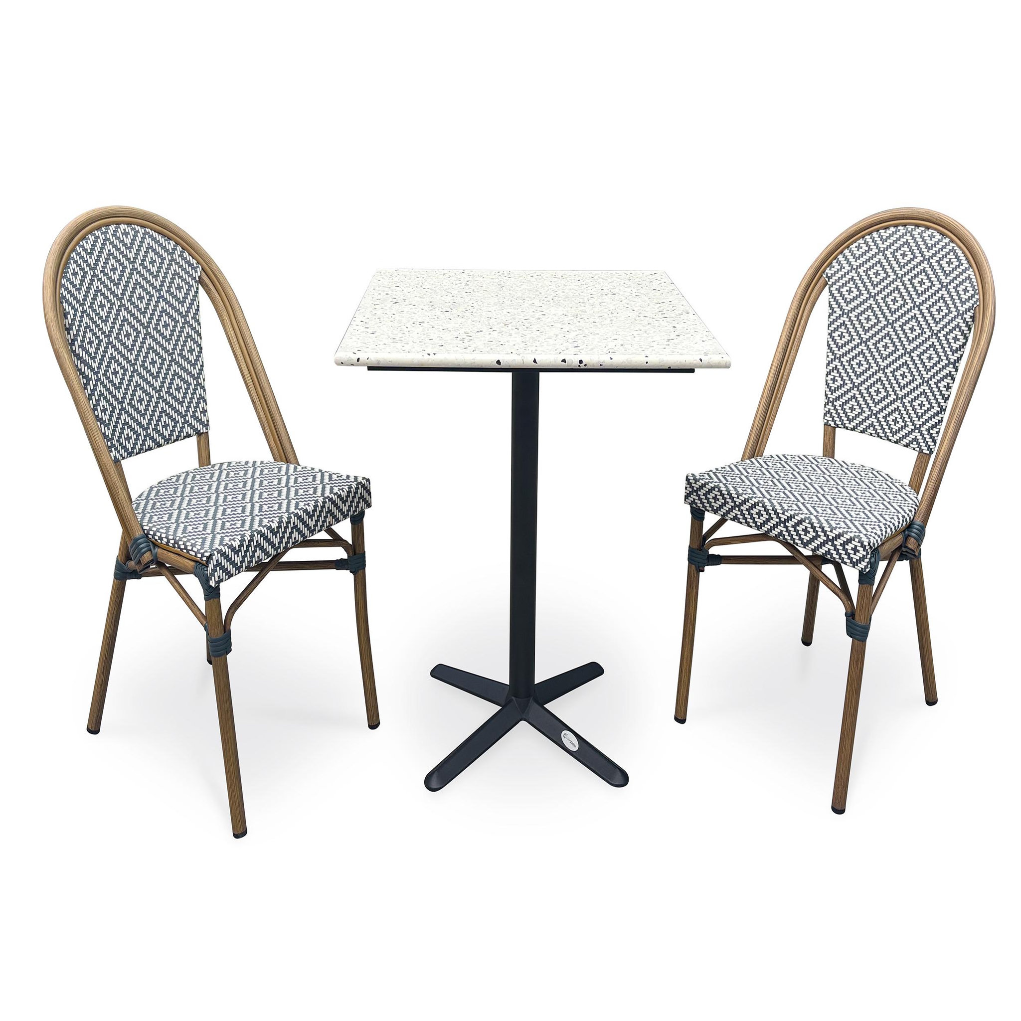 DCB GARDEN Ensemble repas de jardin en acier et plateau terrazzo (2 places)