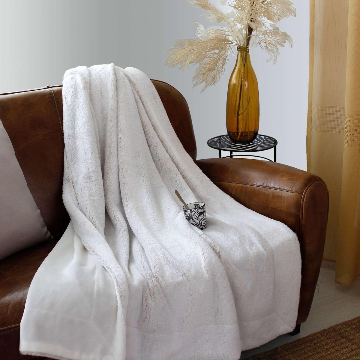 TOILINUX Plaid AZURA imitiation fourrure et flanelle