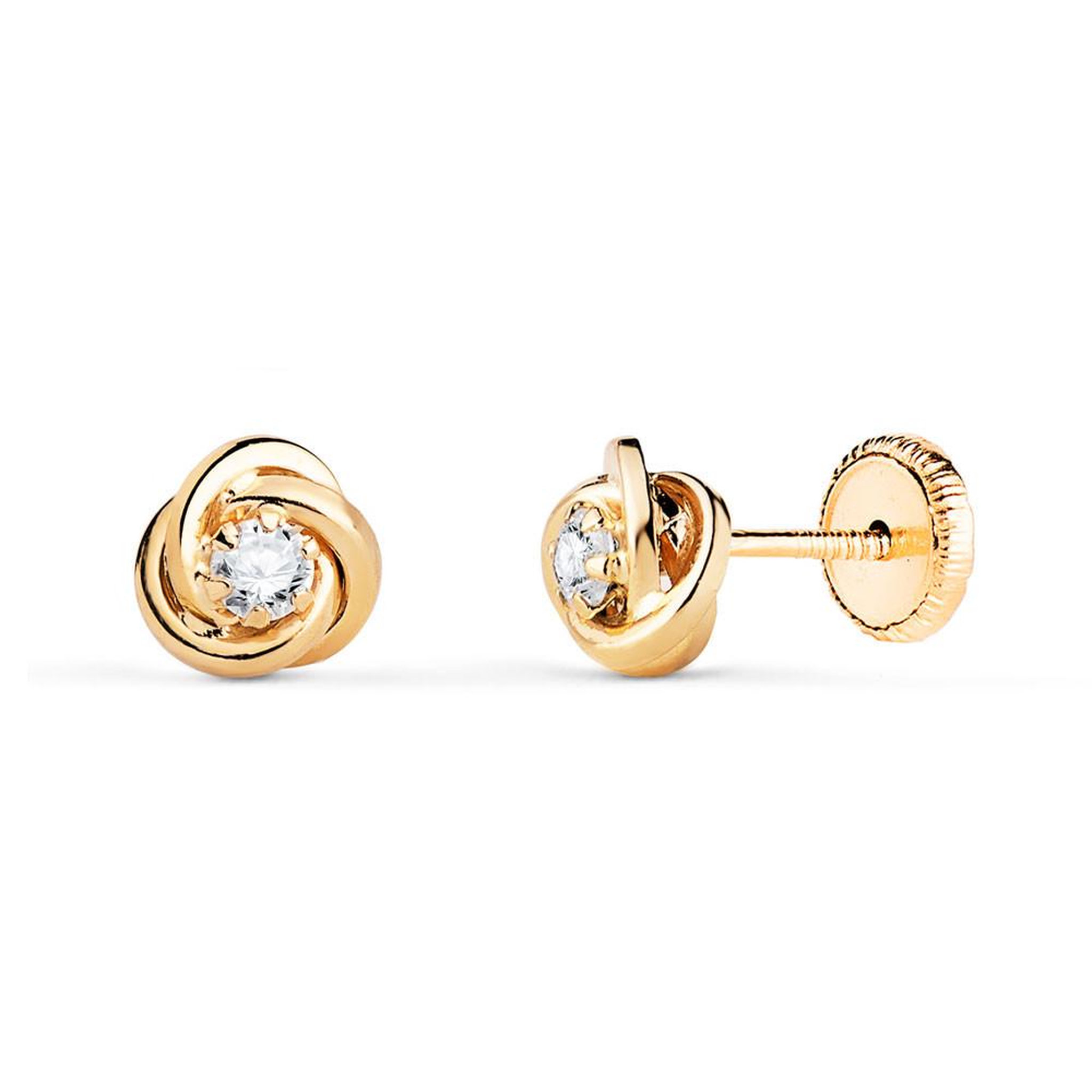 L'ATELIER D'AZUR Boucles d'Oreilles Or 18 Carats 750 Jaune et Zicroniums - Motif Noeud