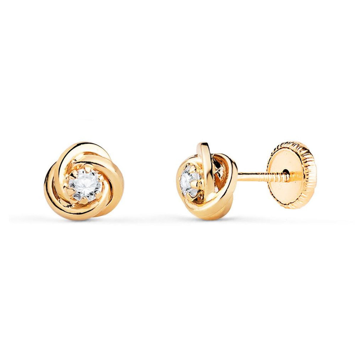 L'ATELIER D'AZUR Boucles d'Oreilles Or 18 Carats 750 Jaune et Zicroniums - Motif Noeud