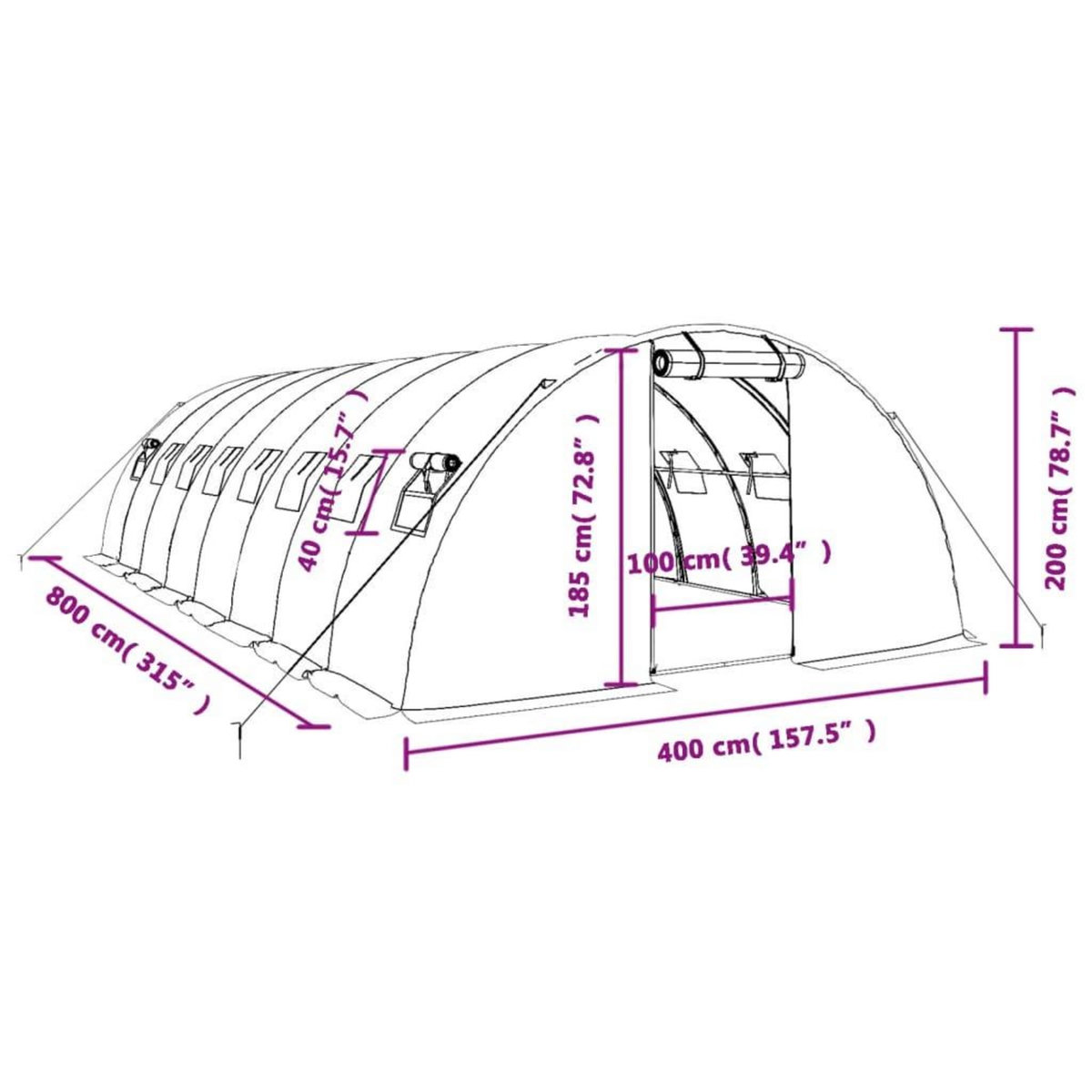 VIDAXL Serre avec cadre en acier blanc 32 m² 8x4x2 m