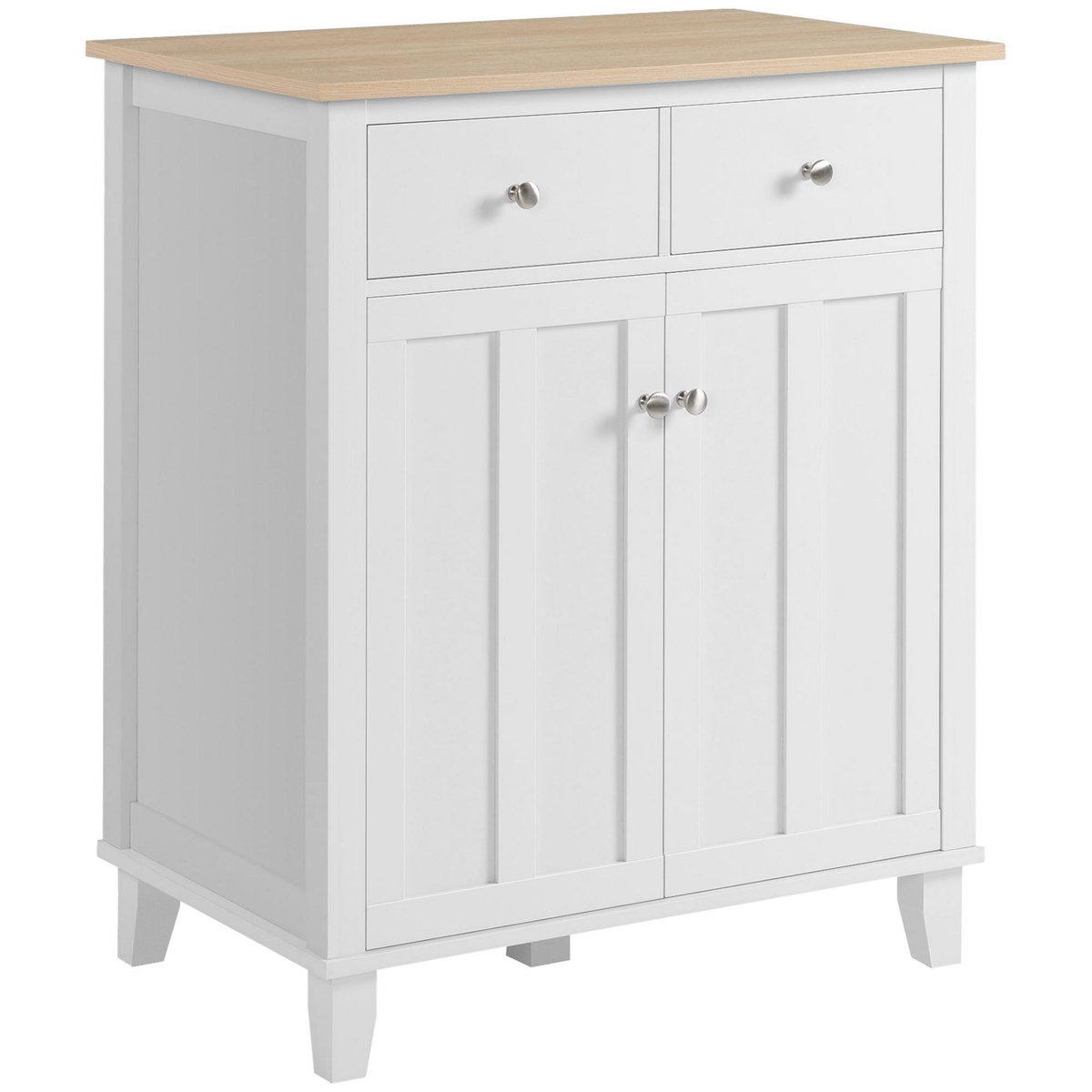HOMCOM Buffet multi-rangement 2 portes avec étagère 2 tiroirs coulissants panneaux particules blanc aspect bois clair