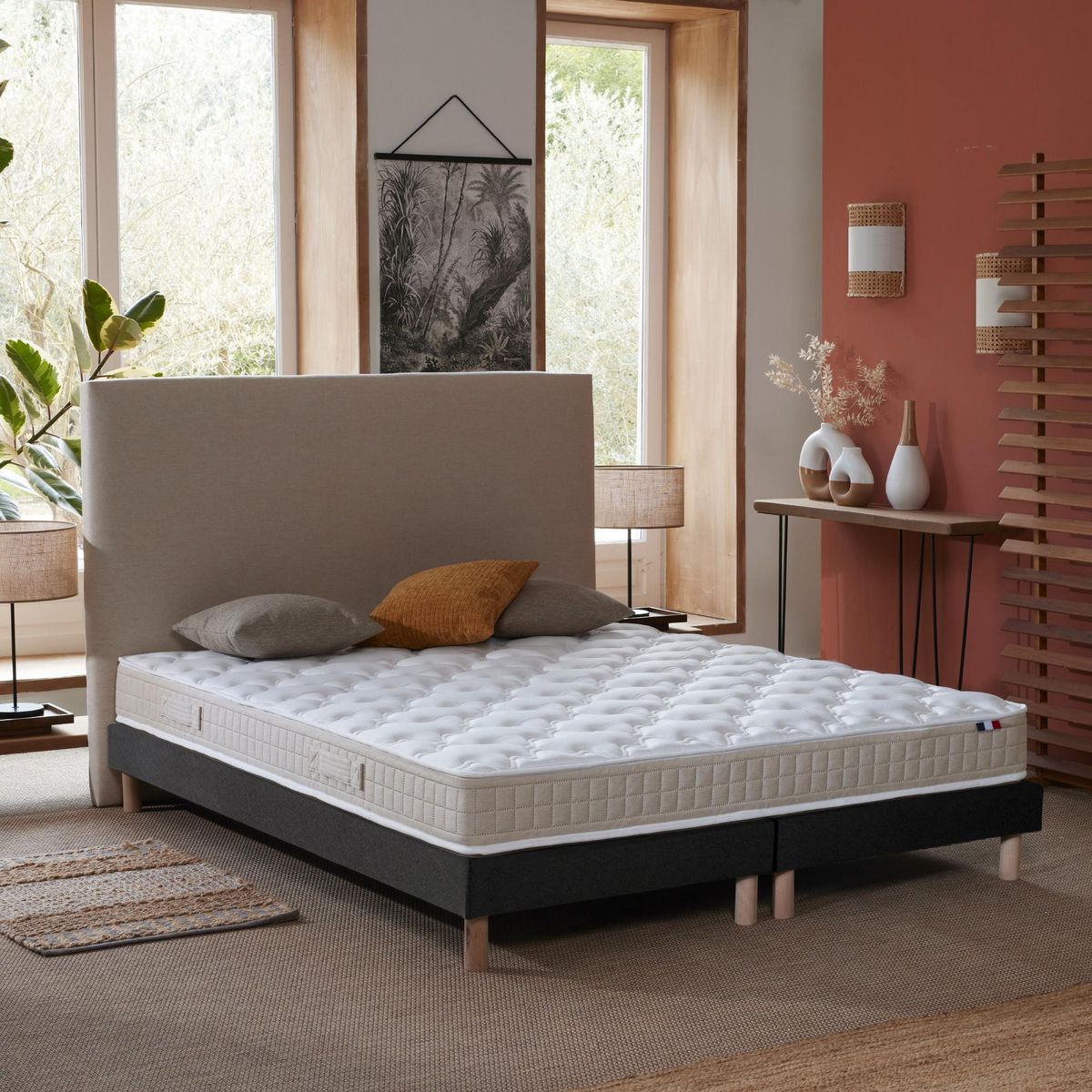 IDLITERIE Ensemble matelas 100% latex 3 zones PURE avec sommier - confort français