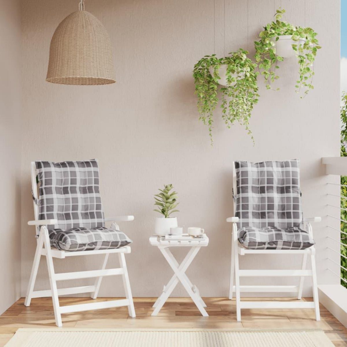 VIDAXL Coussins de chaise a dossier bas lot de 2 motif carreaux gris