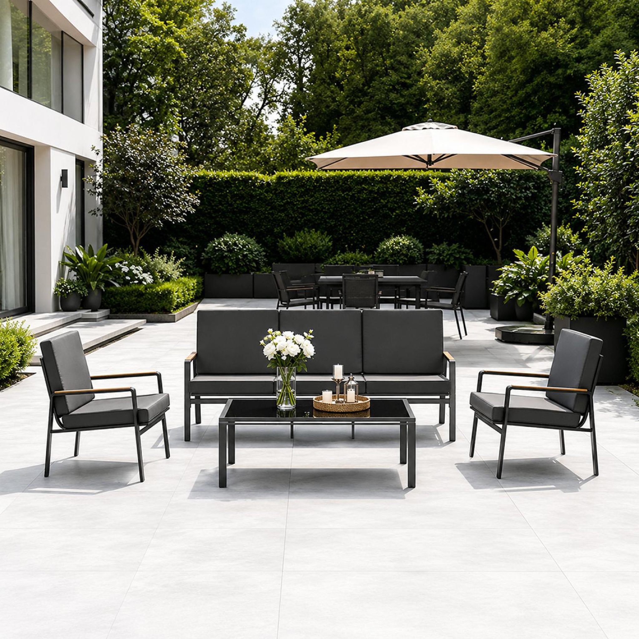 Voir la diapositive 5 : CONCEPT USINE Salon de jardin 5 places en aluminium gris foncé hobart