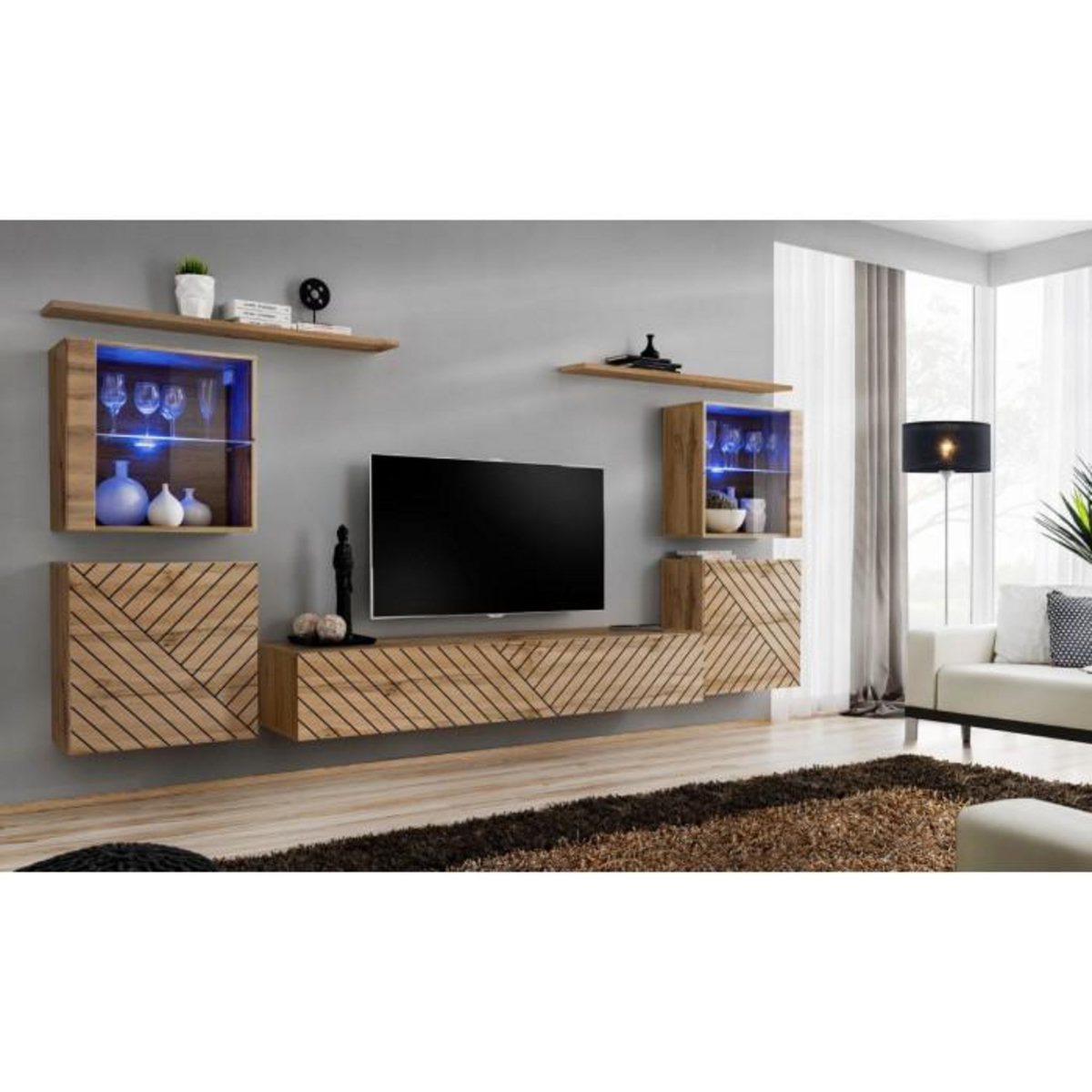 Paris Prix Ensemble Meuble TV  Switch Lamel XIV  320cm Naturel