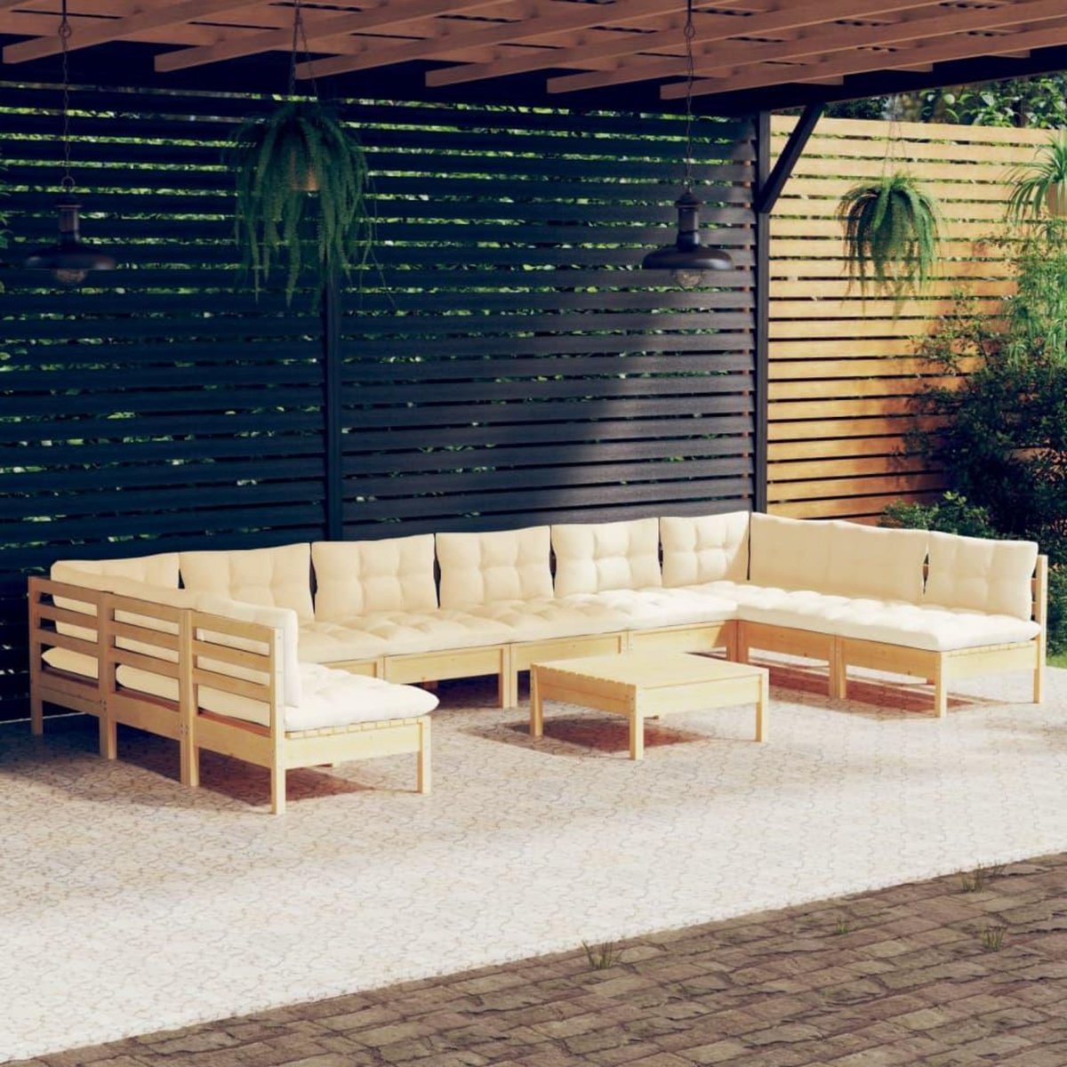 VIDAXL Salon de jardin 11 pcs avec coussins creme Bois de pin solide