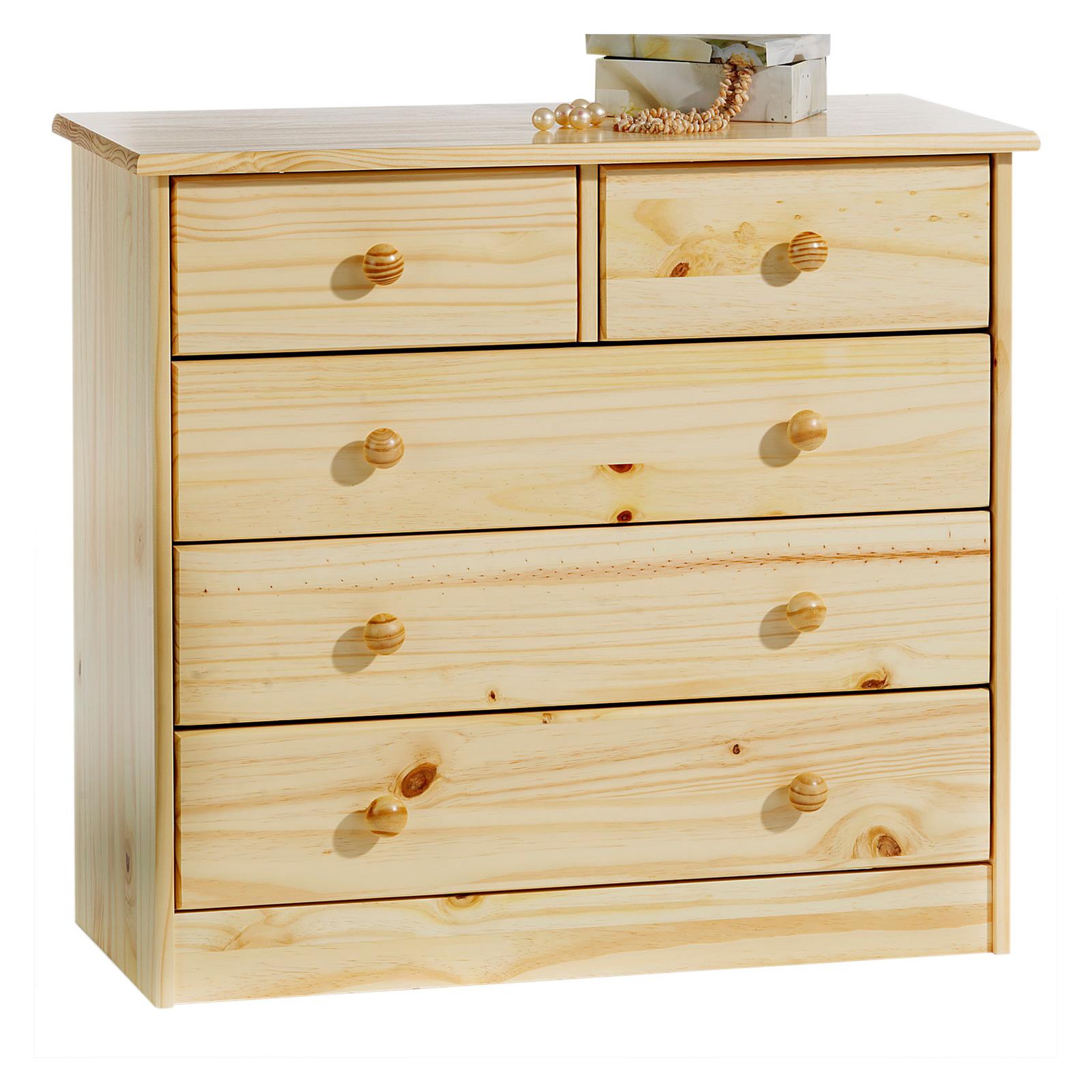 Voir la diapositive 1 : IDIMEX Commode de chambre RONDO meuble de rangement avec 5 tiroirs, en pin massif vernis naturel