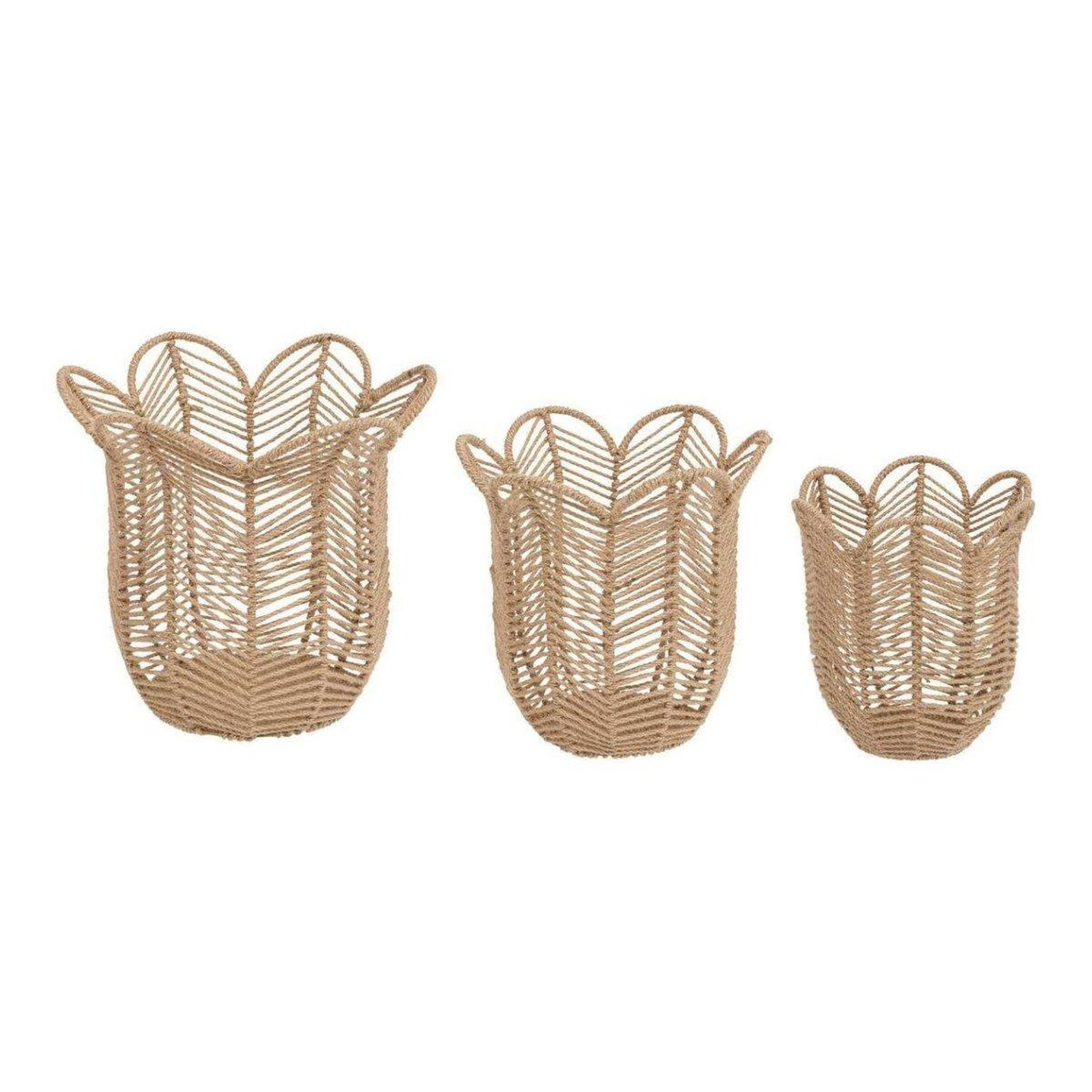 ATMOSPHERA Lot de 3 Paniers en Jute  Floral  37cm Naturel