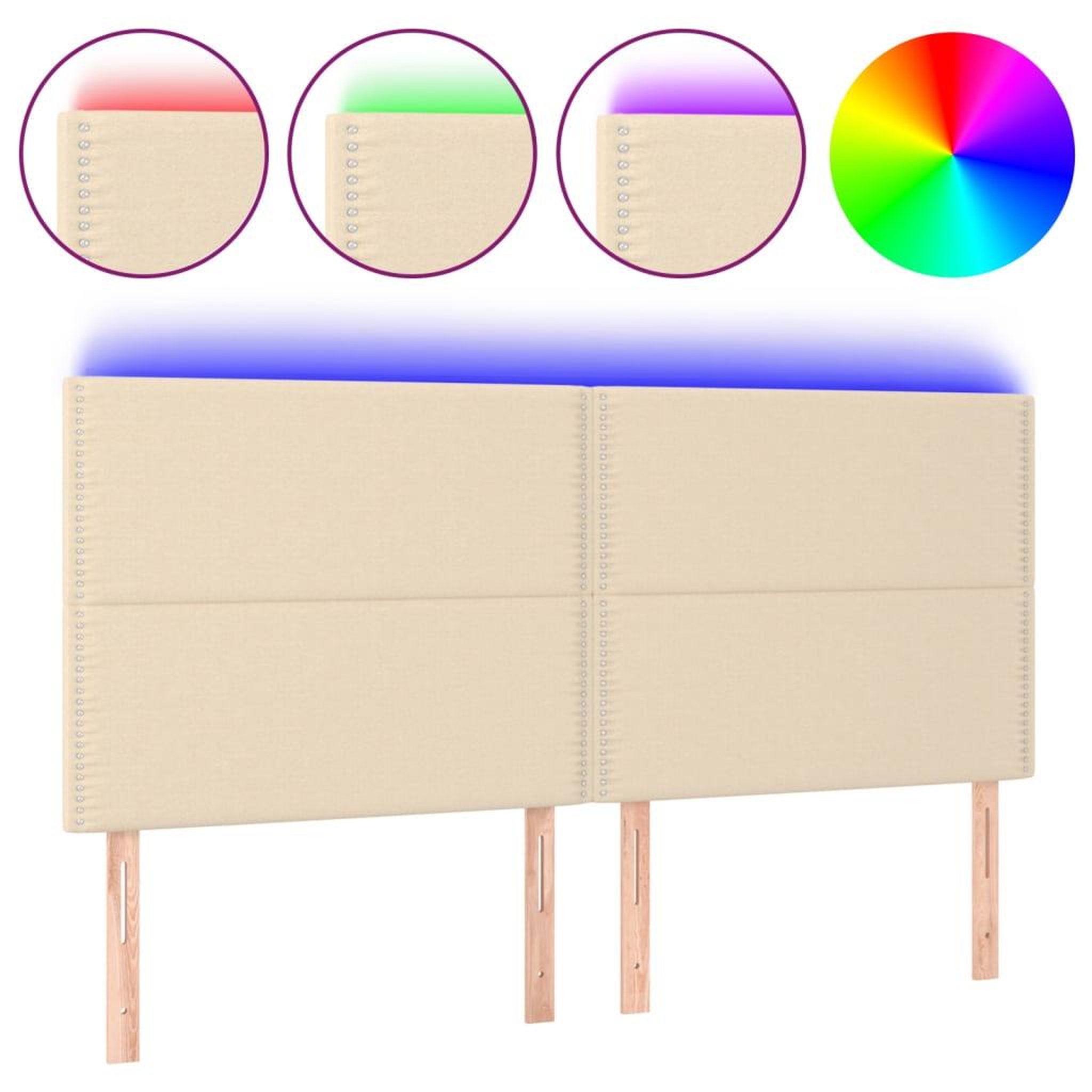 Voir la diapositive 2 : VIDAXL Tete de lit a LED Creme 180x5x118/128 cm Tissu