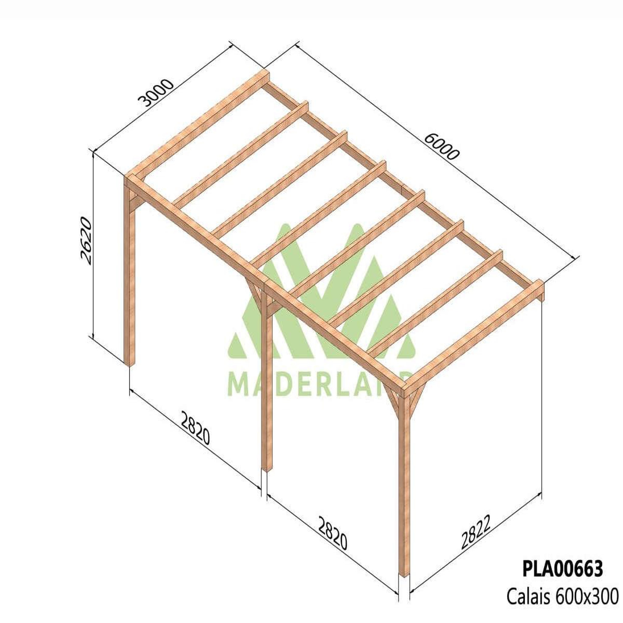 Voir la diapositive 2 : JARDIDECO Pergola adossée en lamellé-collée calais 600 x 300 cm - mardeland