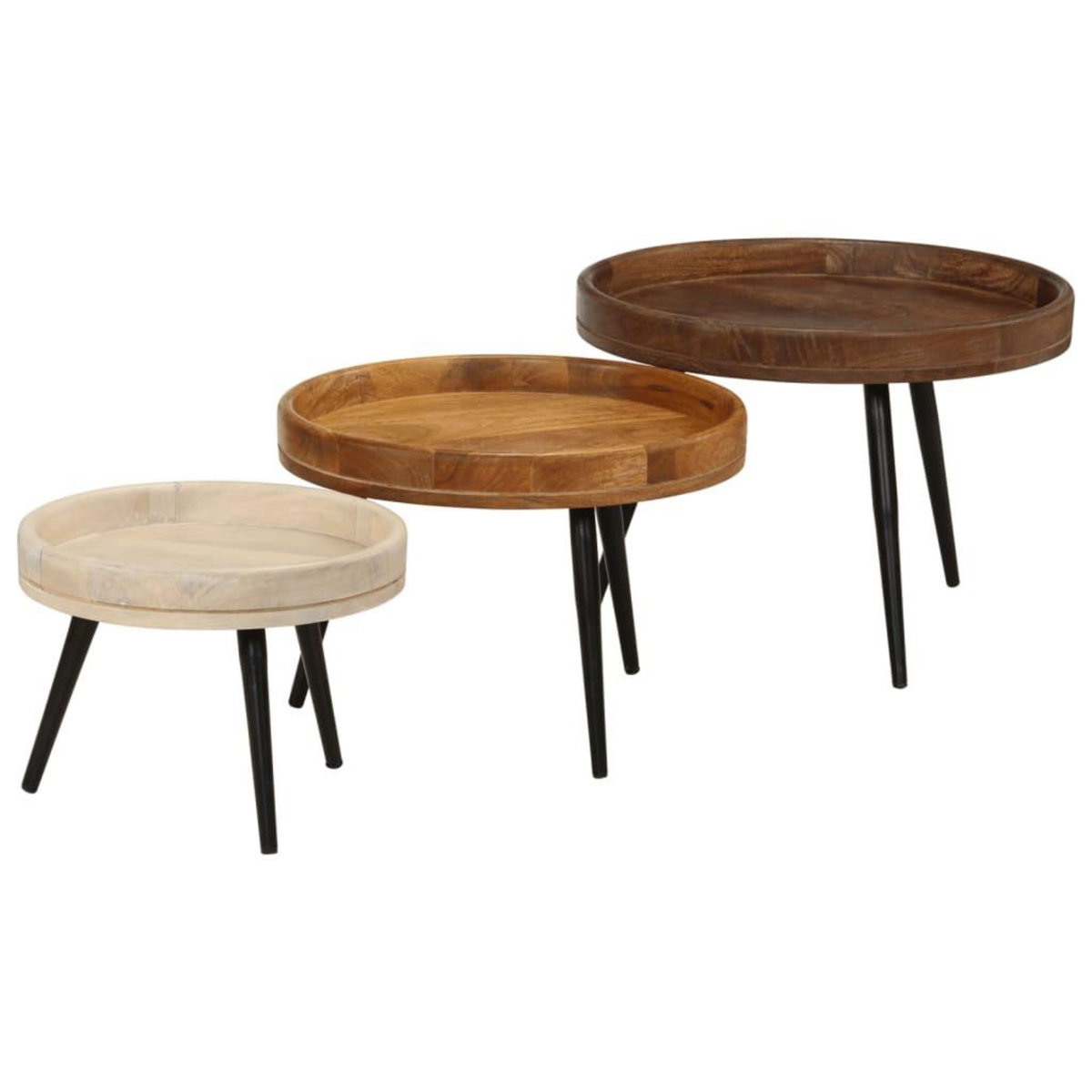 VIDAXL Tables basses rondes 3 pcs bois de manguier massif