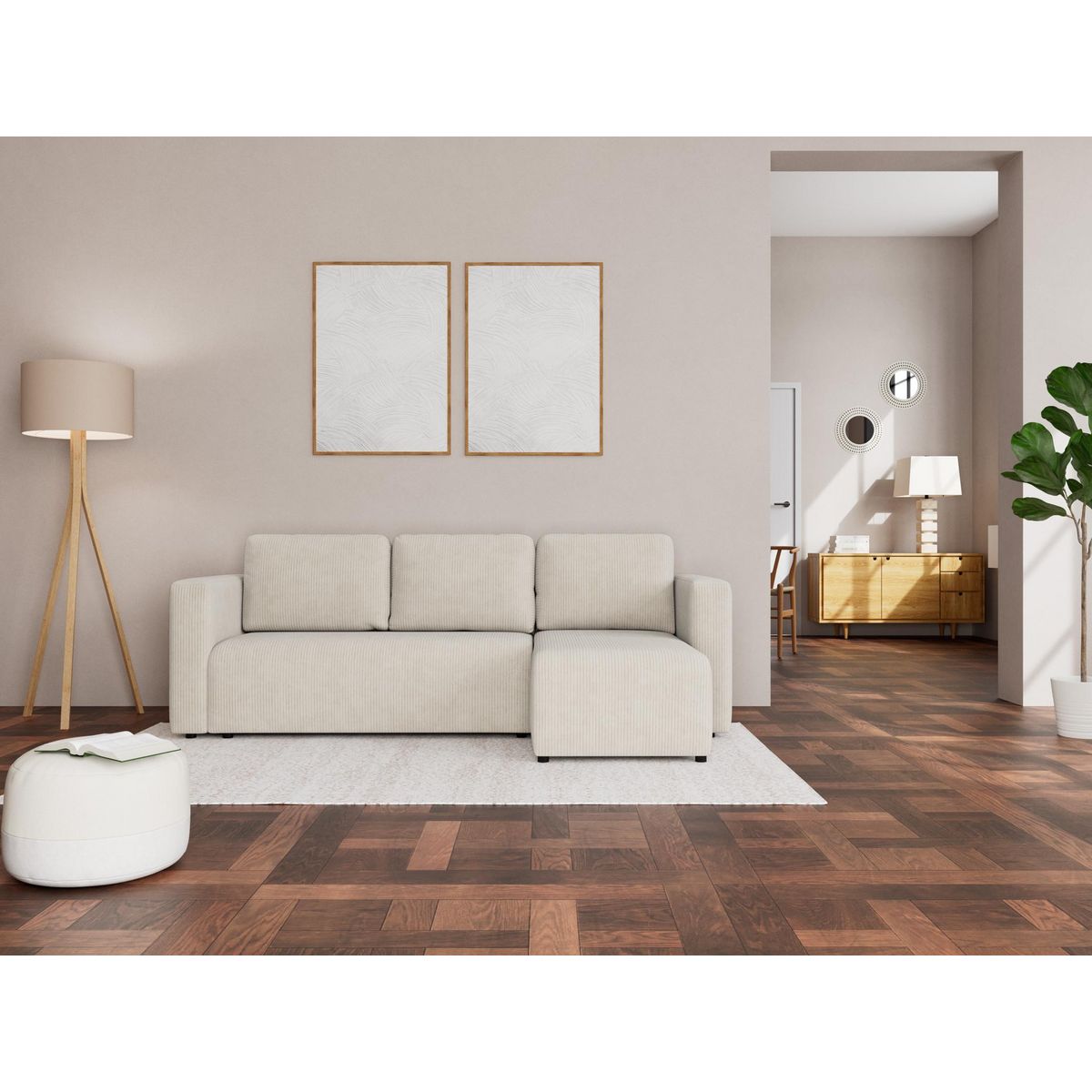 BEST MOBILIER Canopy - canapé d'angle réversible 4 places convertible avec coffre en velours côtelé