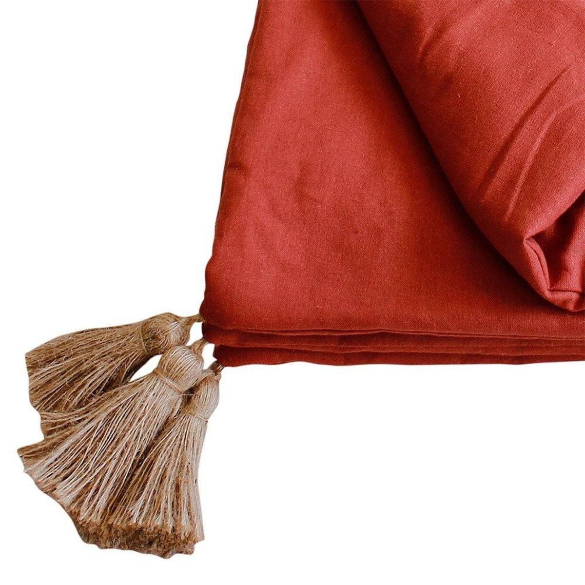 DECOSTARS Édredon Panama 90x190 cm pompons jute terracotta